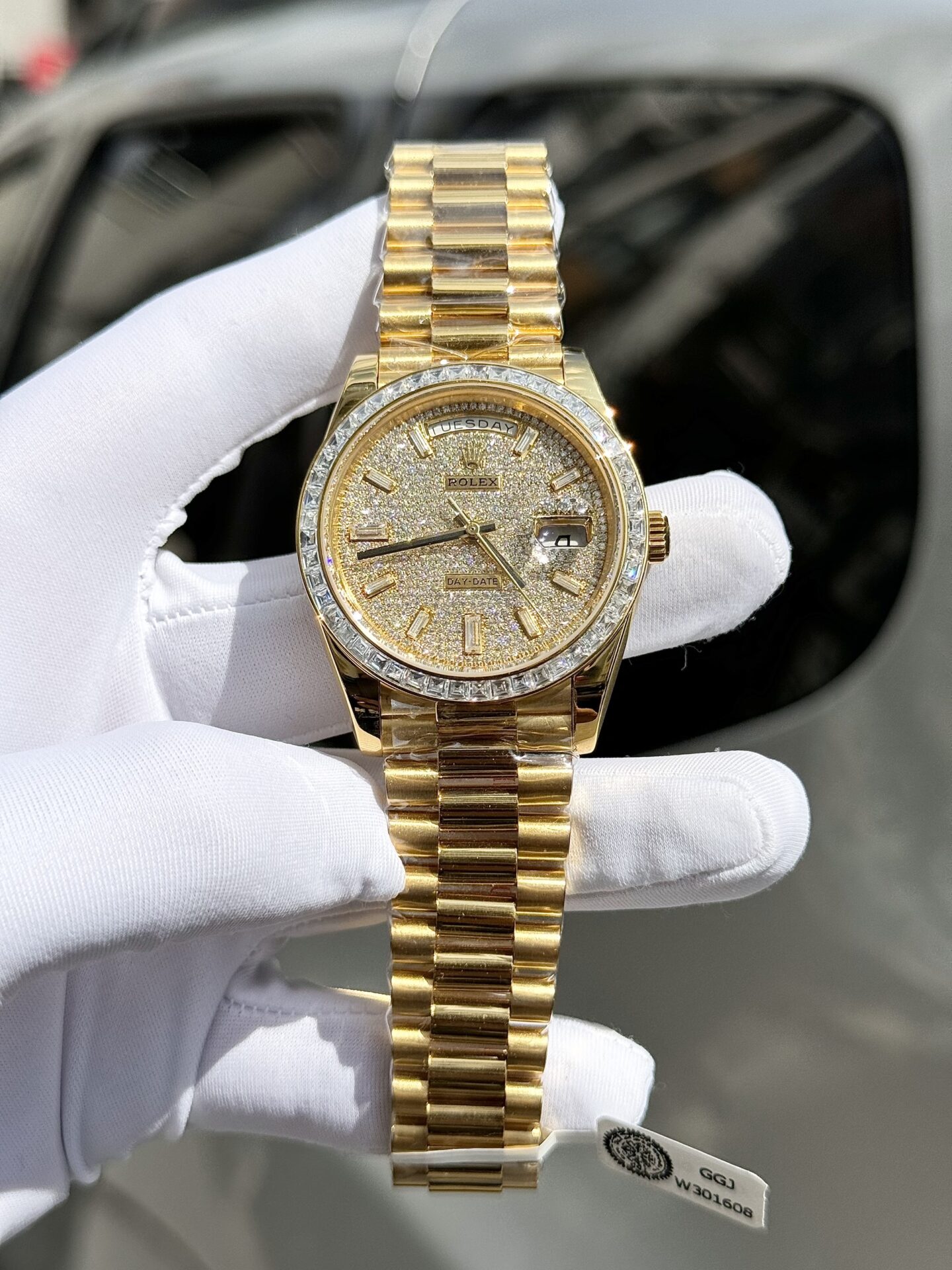 Rolex Day-Date Replica Watch Diamond Moissanite Baguette Gold Wrapped 40mm