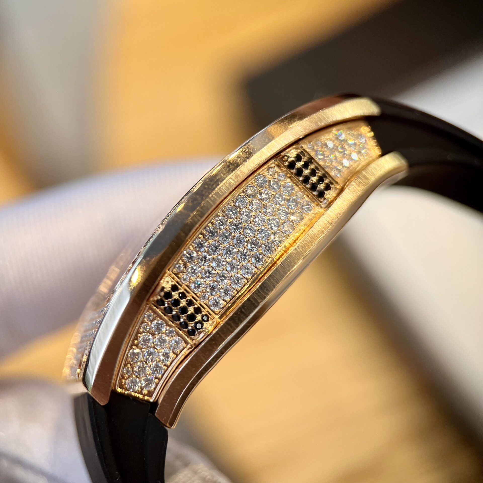 Richard Mille RM007 Gold Wrapped Replica Watch With Moissanite Diamonds 36mm