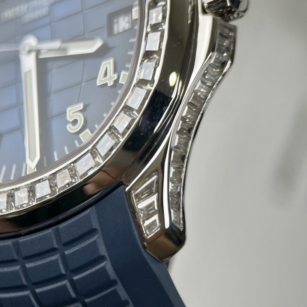 Patek Philippe Replica Watch Aquanaut 5168G Custom Moissanite Baguette Diamonds Blue Dial 42.2mm