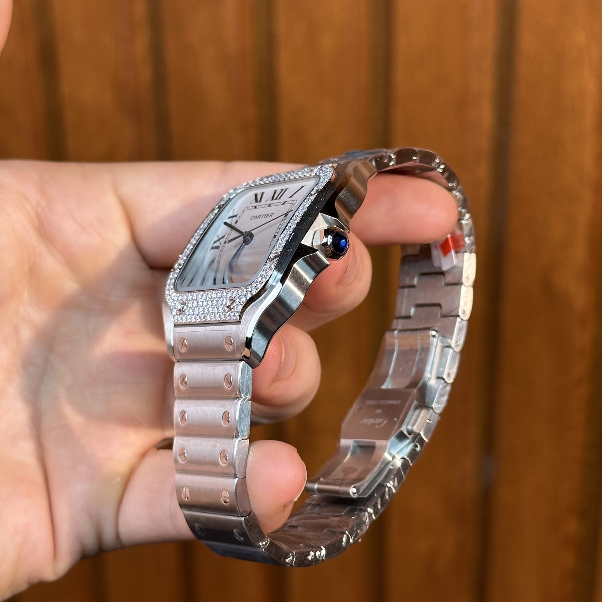 Cartier Replica Watch Santos Custom Moissanite Diamonds Hong Kong 39.8mm
