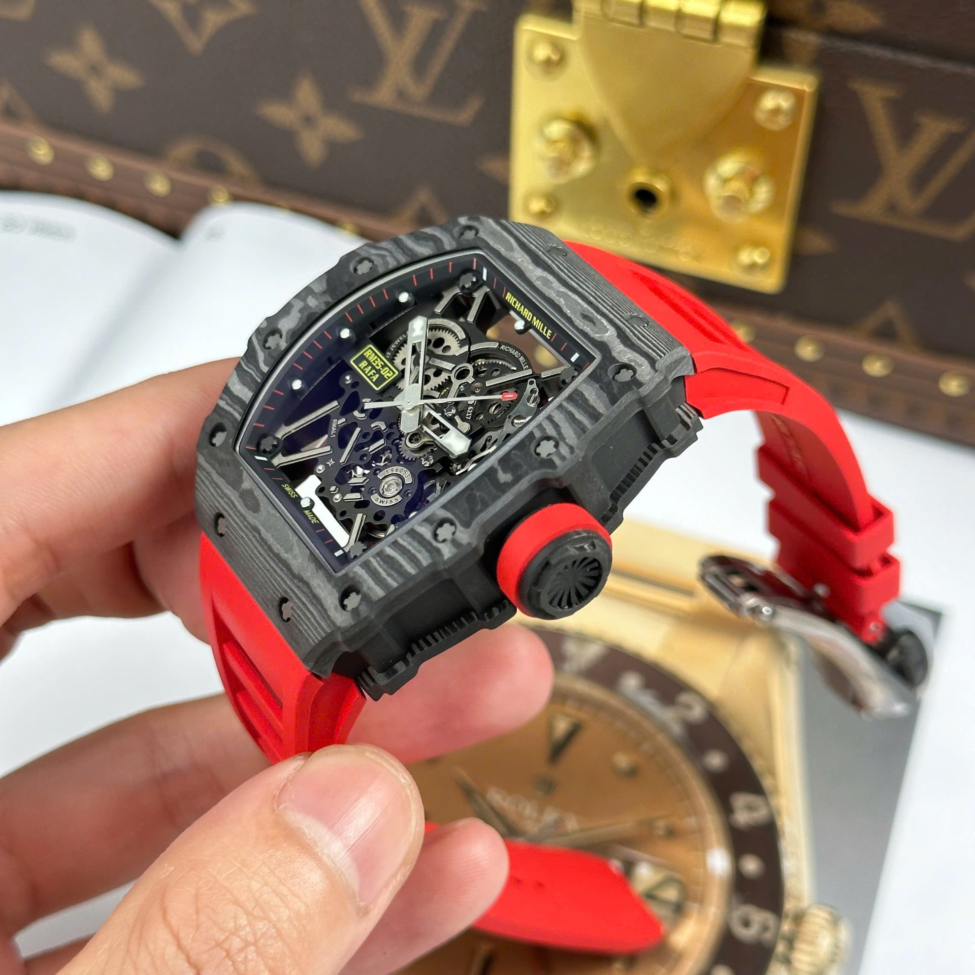 Richard Mille RM35-02 Rafael Nadal Carbon Replica Watches Red ZF Factory 44mm