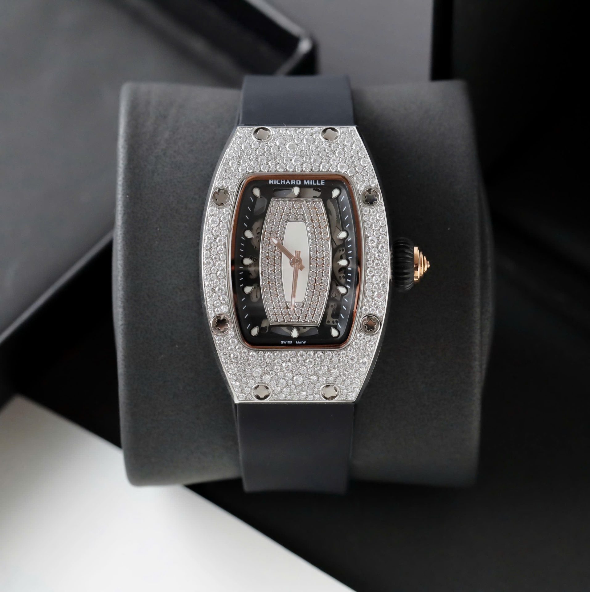 Richard Mille RM007 Best Copies Watch Custom Full Diamonds Moissanite Hong Kong 36mm