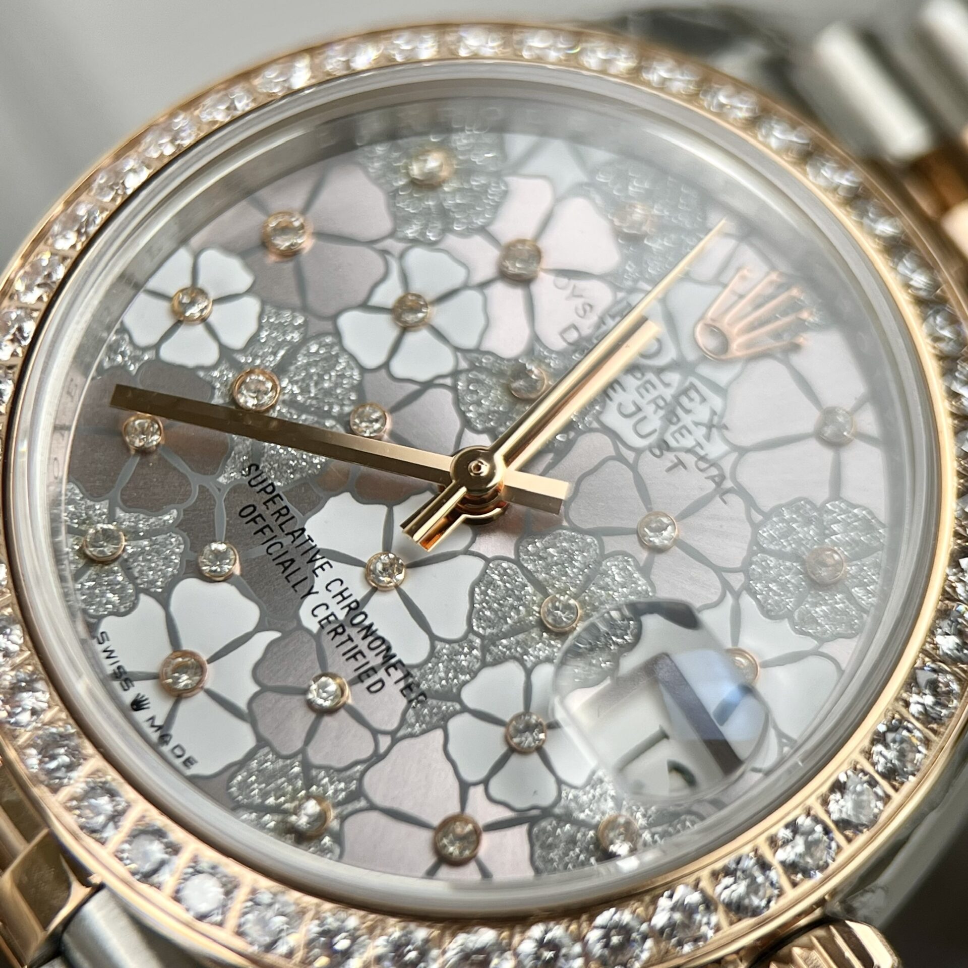 Rolex DateJust Replica Watch Flower Dial With Diamond Bezel 31mm