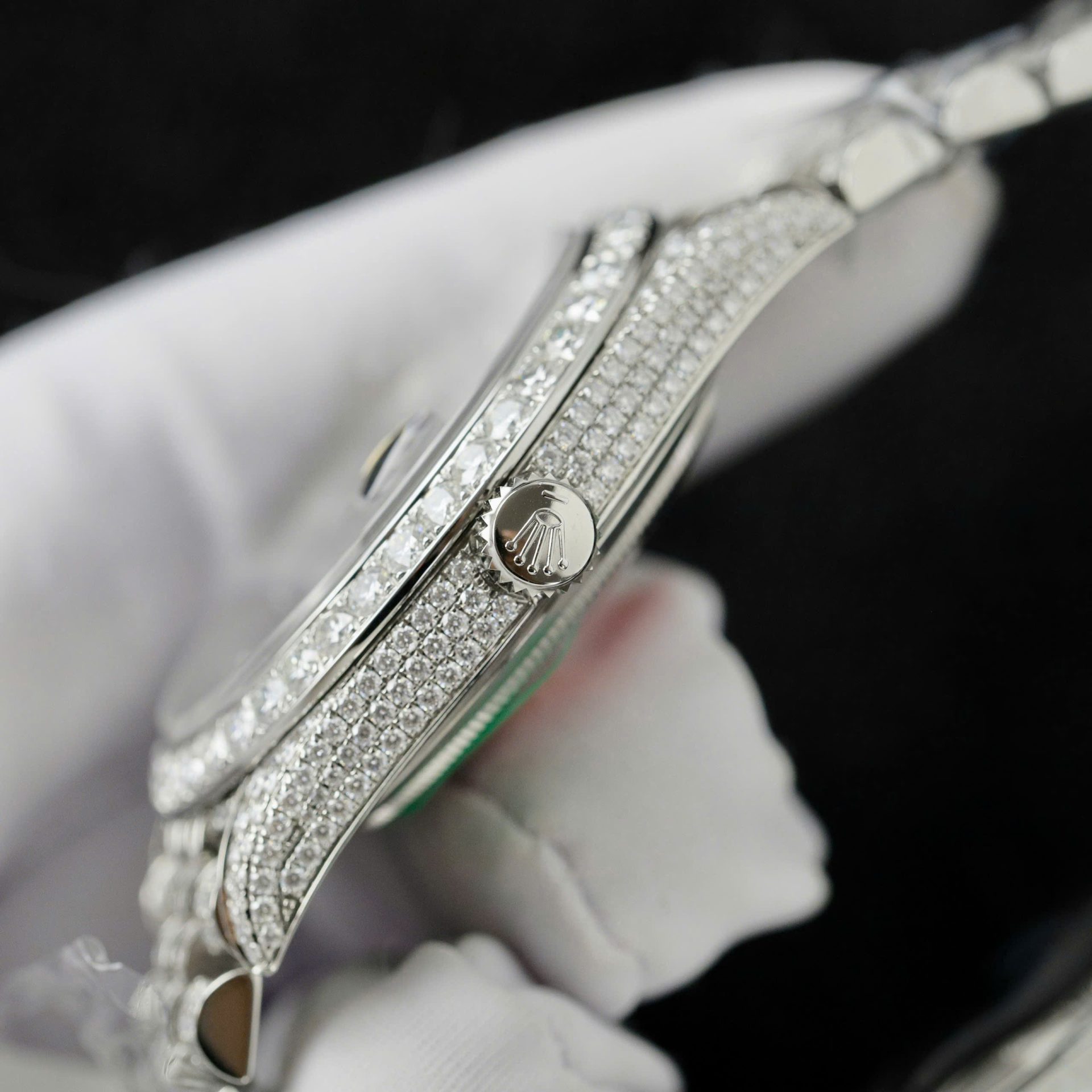 Rolex DateJust Blue Dial Copies Watches Custom Moissanite Diamonds 36mm