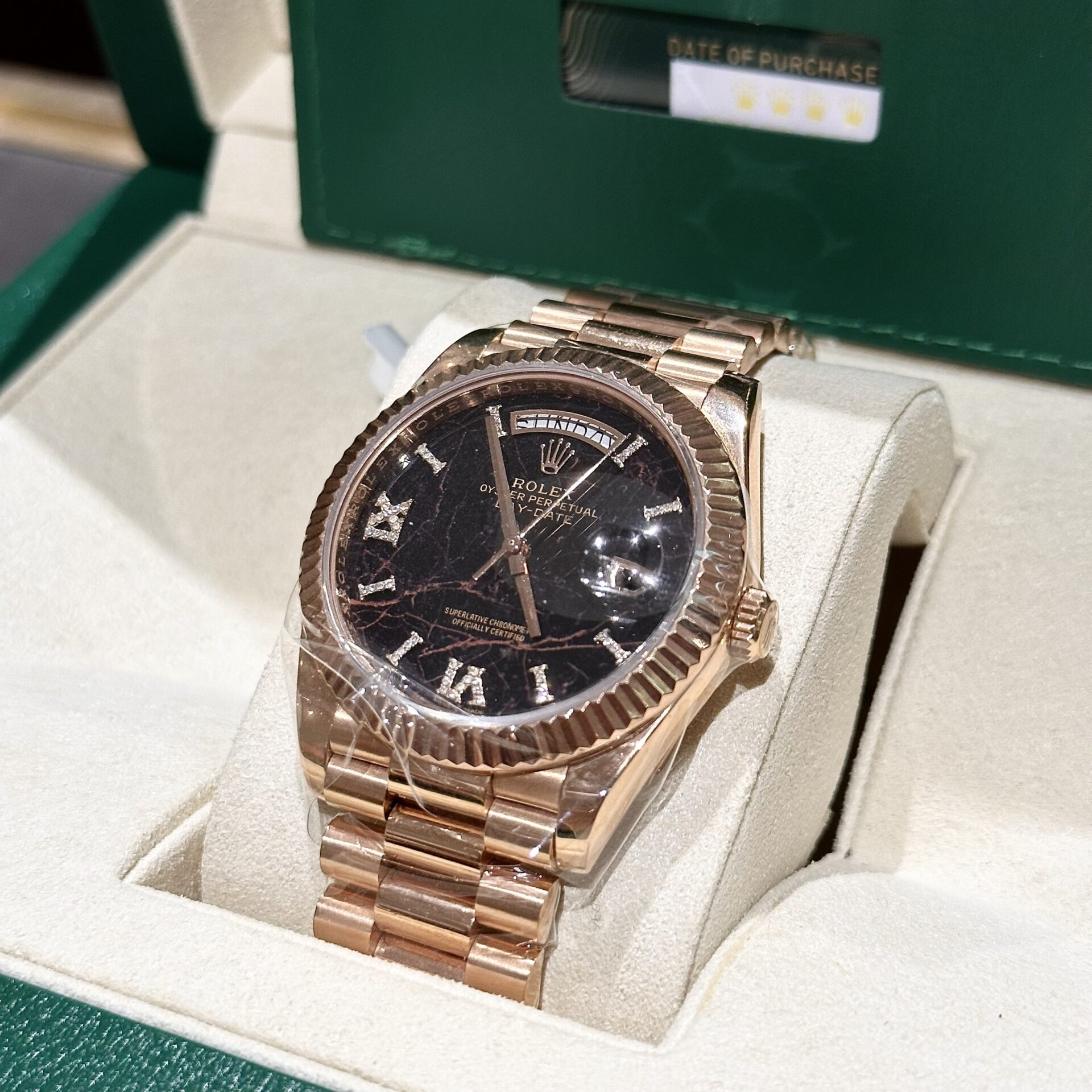 Rolex Rep 11 Watch Day-Date Rose Gold Wrapped Lava Dial 40mm