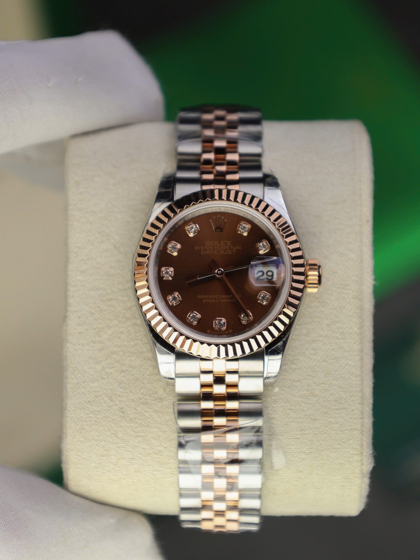 Rolex DateJust Lady Replica Watch Custom Gold Wrapped Chocolate Dial GM Factory 28mm