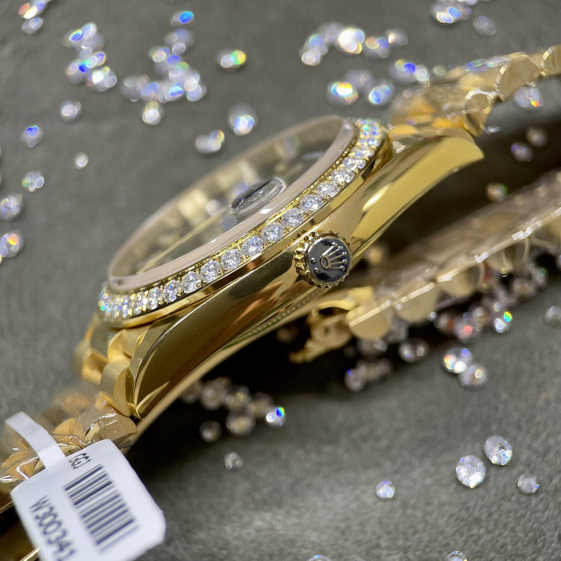 Rolex Day-Date Clone Watch Black Dial Moissanite Diamonds Custom 40mm