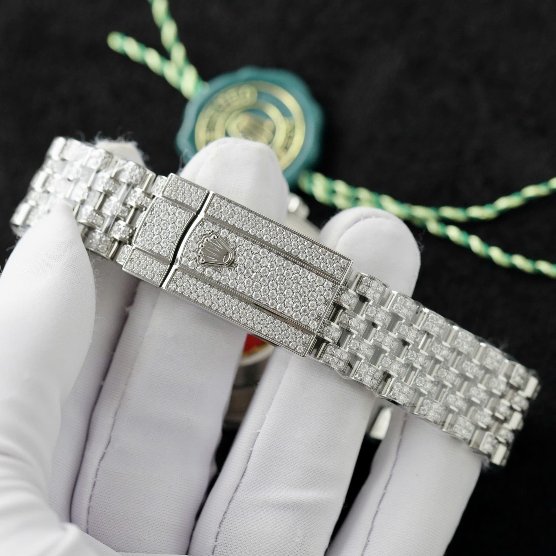 Rolex DateJust Blue Dial Copies Watches Custom Moissanite Diamonds 36mm