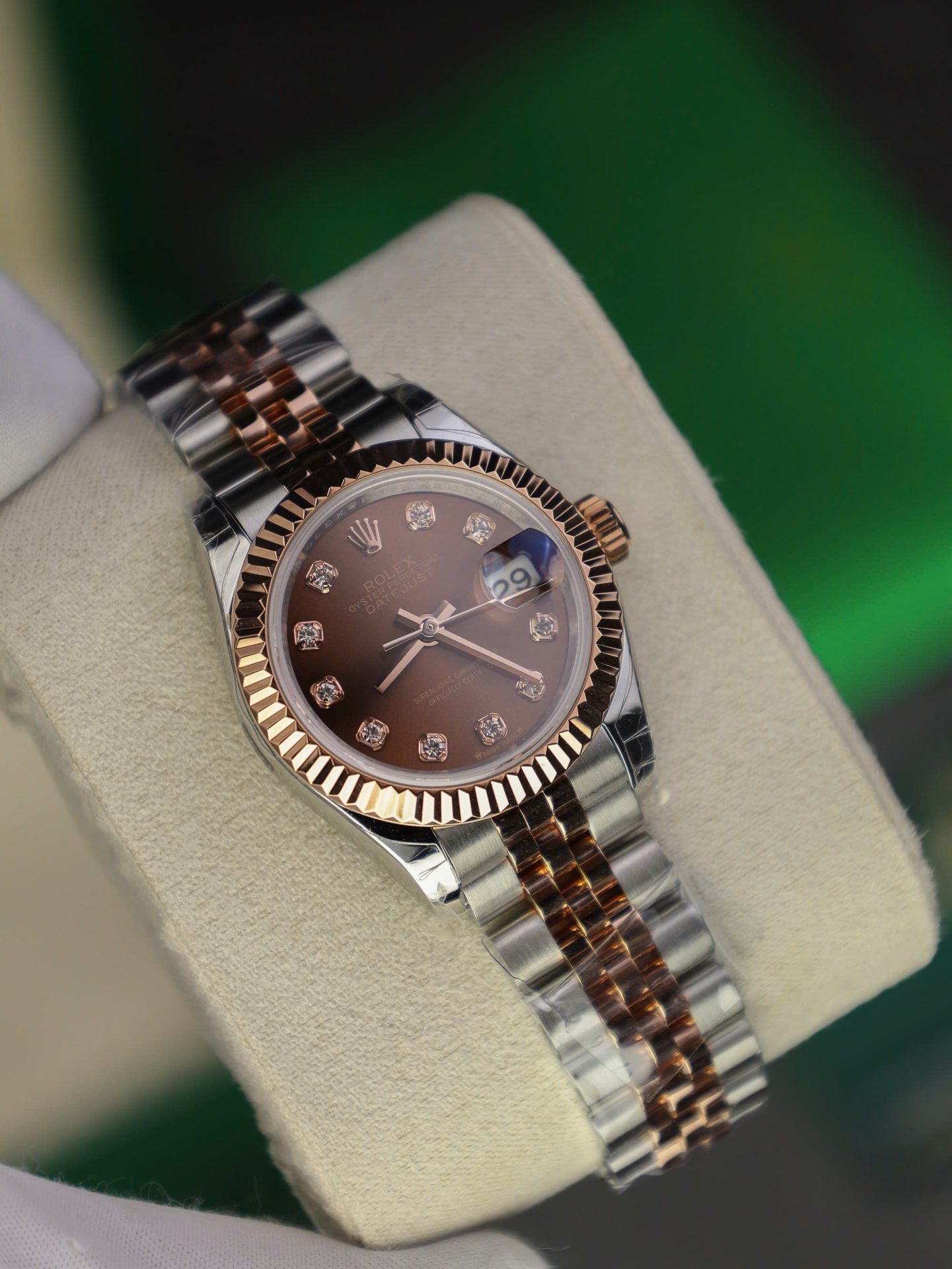 Rolex DateJust Lady Replica Watch Custom Gold Wrapped Chocolate Dial GM Factory 28mm