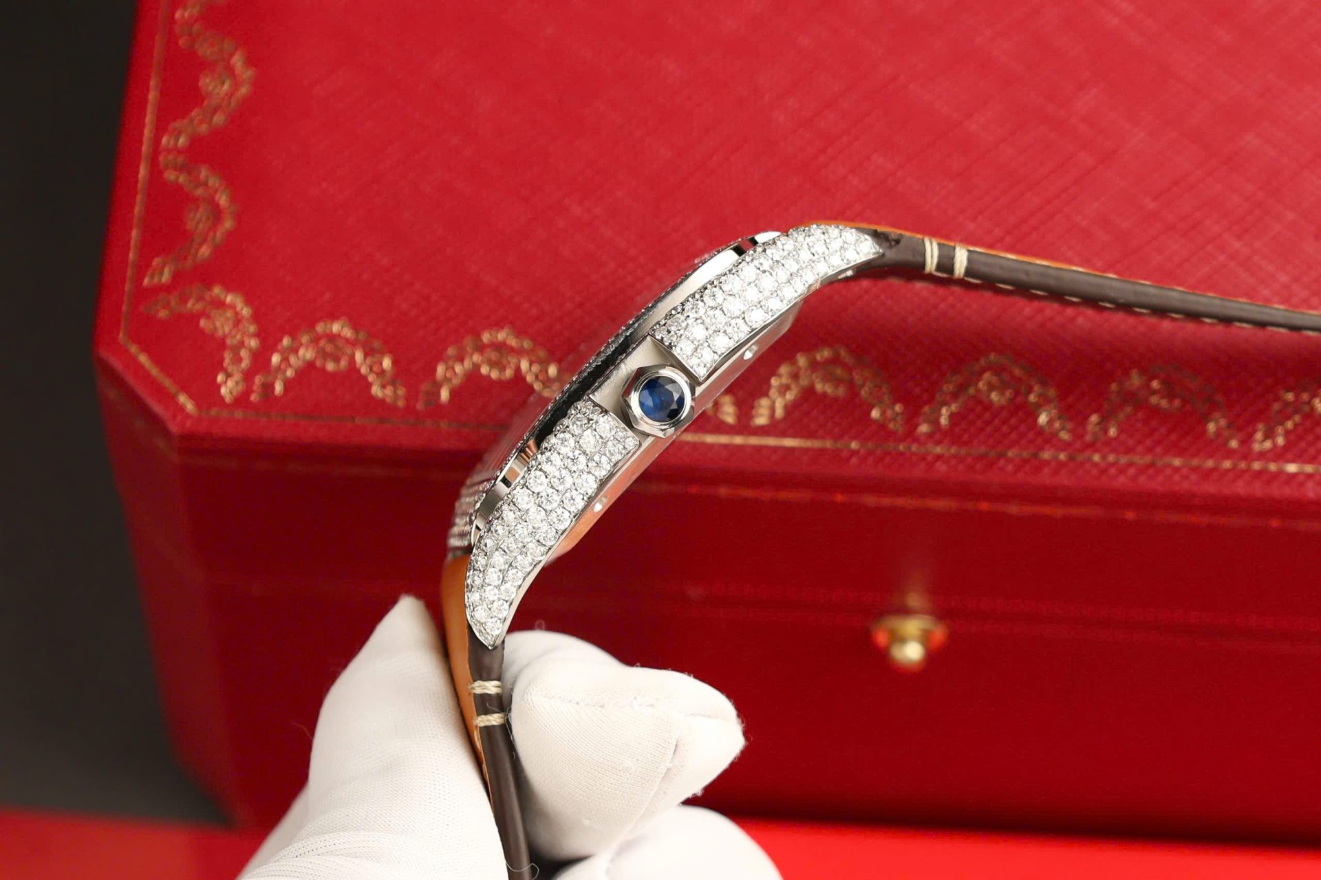 Cartier Santos White Dial Replica Watch Custom Diamonds Moissanite BV Factory 39.8mm