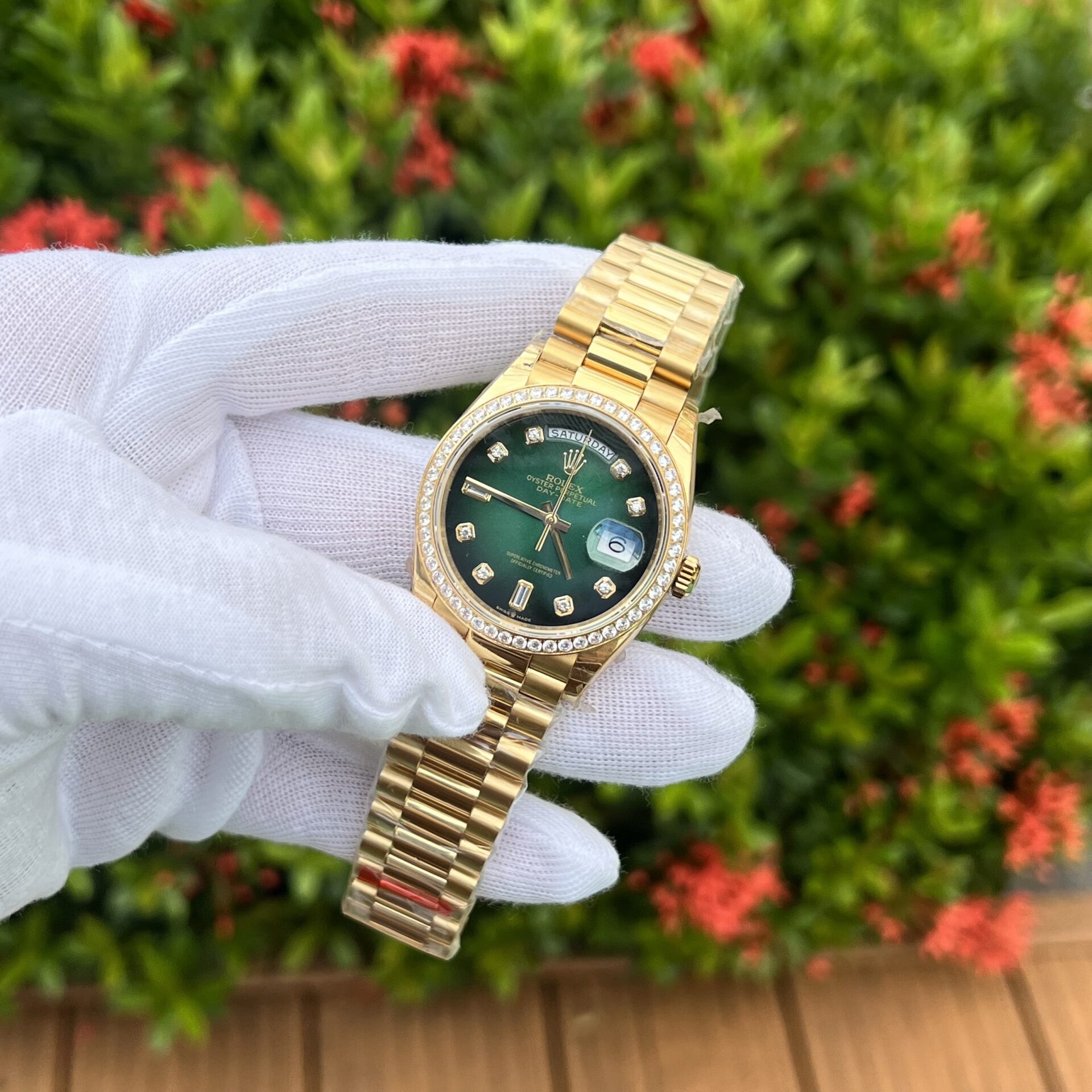 Rolex Day-Date 128348RBR Ombre Green Dial Replica Watch EW 36mm