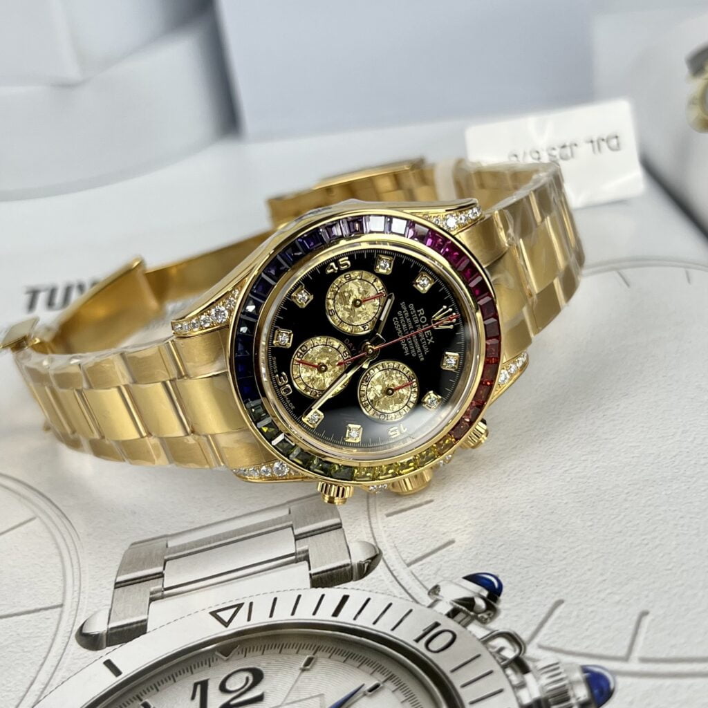 Rolex Best Replica Watch Daytona Rainbow Gold Wrapped And Moissanite Diamond Custom 40mm