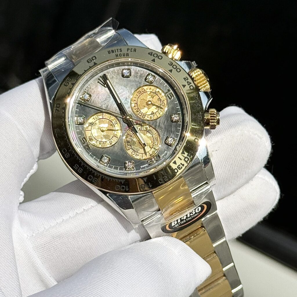 Rolex Cosmograph Daytona Replica Watch Mother Of Pearl   Moissanite Diamonds Dial 40mm