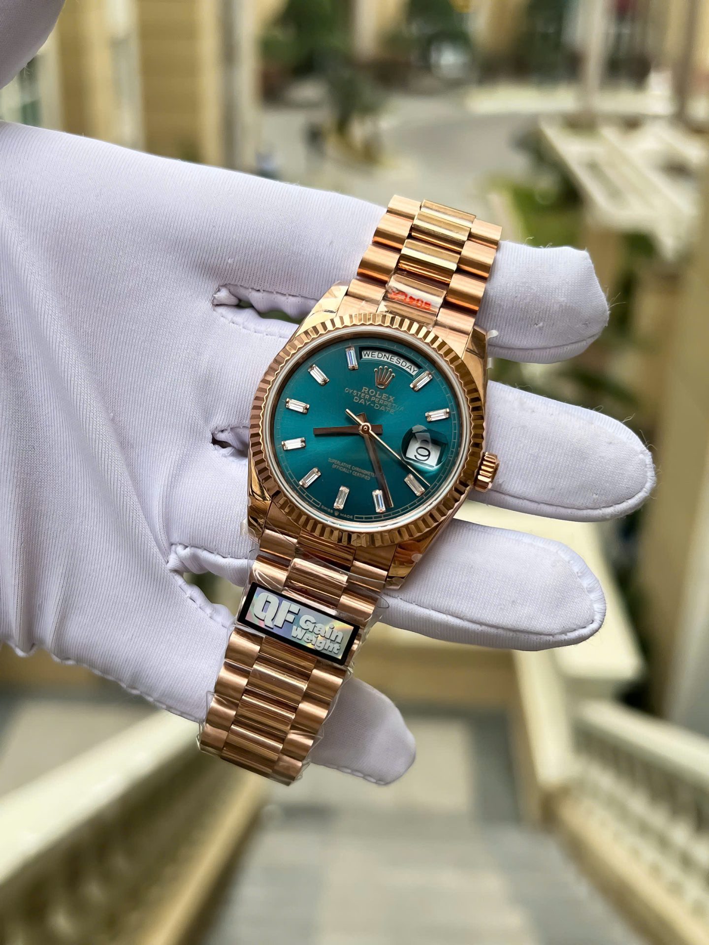 Rolex Day-Date 128235 Replica Watch Dial Diamonds Moissanite Weight 158gram QF 36mm