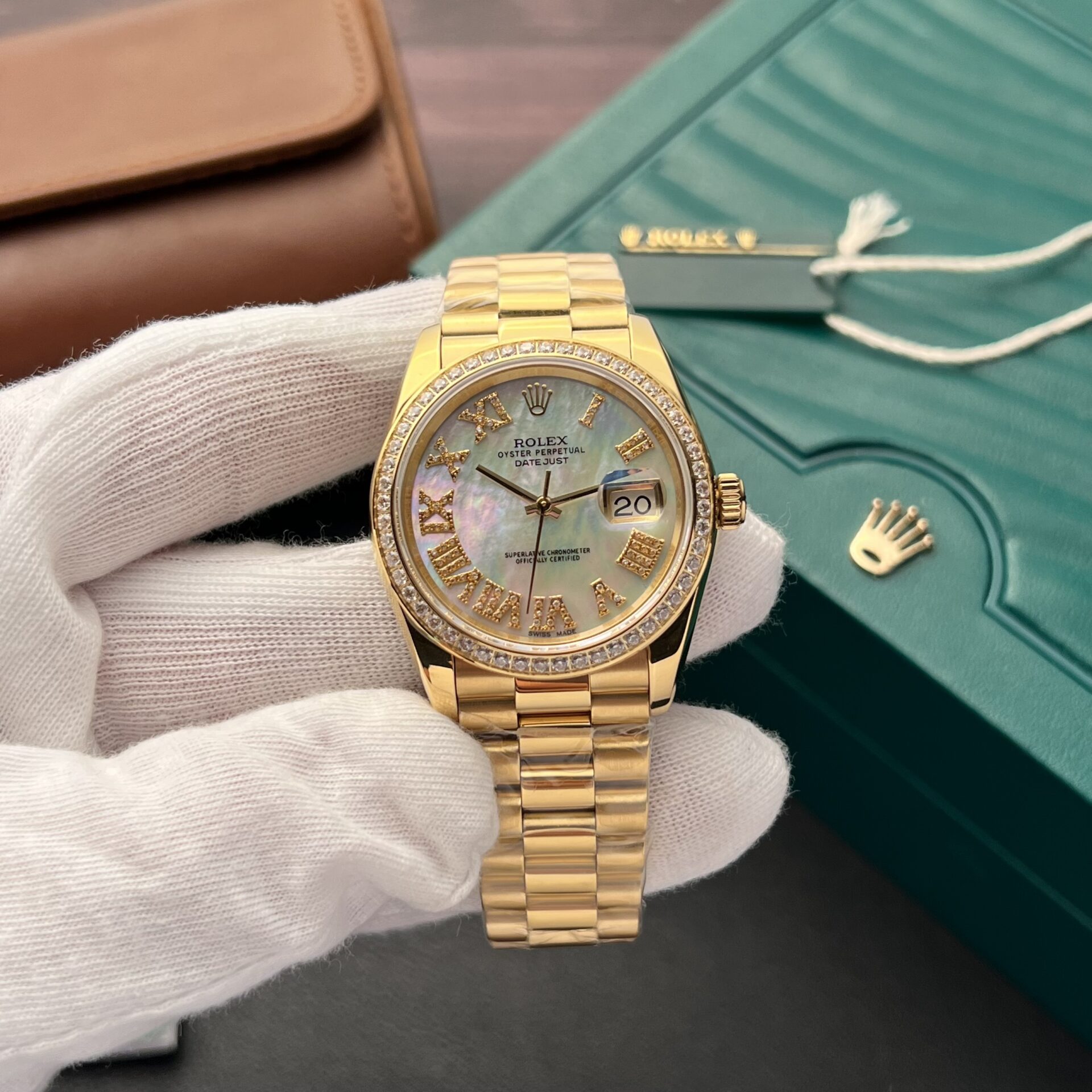 Rolex DateJust Mother Of Pearl Dial Replica Watch With Diamonds 36mm