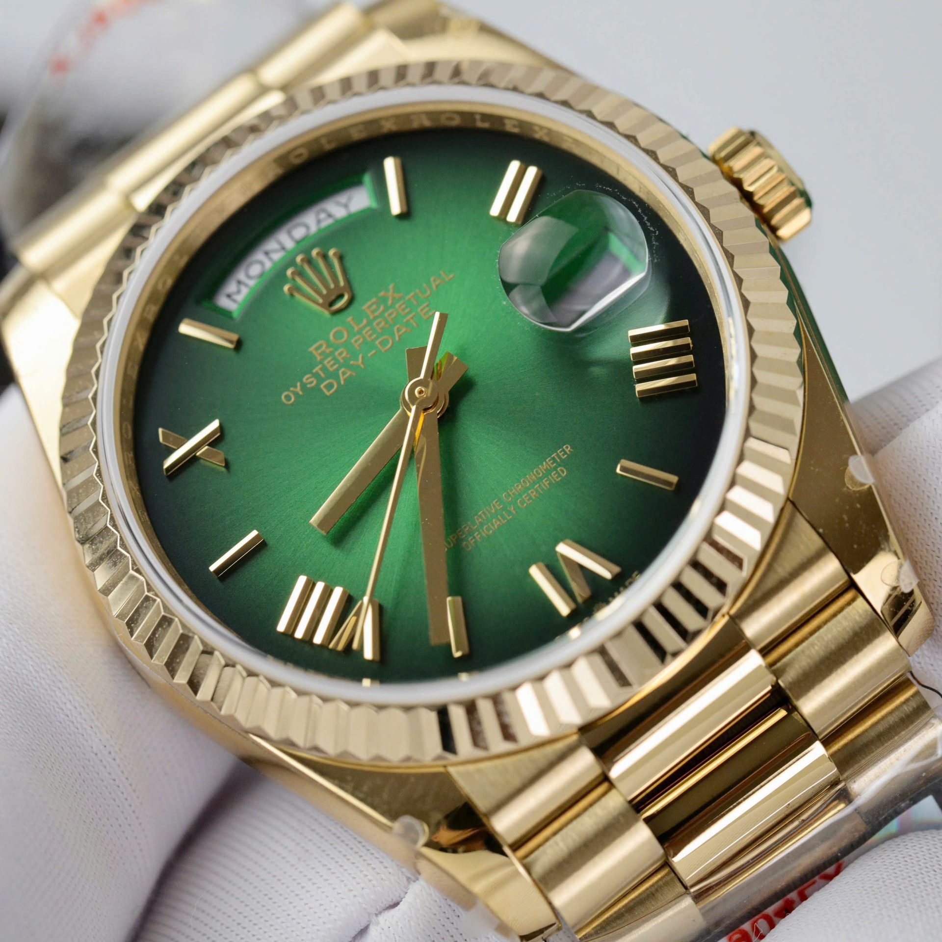 Rolex Day-Date 128238 Replica Watch Green Ombre Dial Weight 158gram QF 36mm