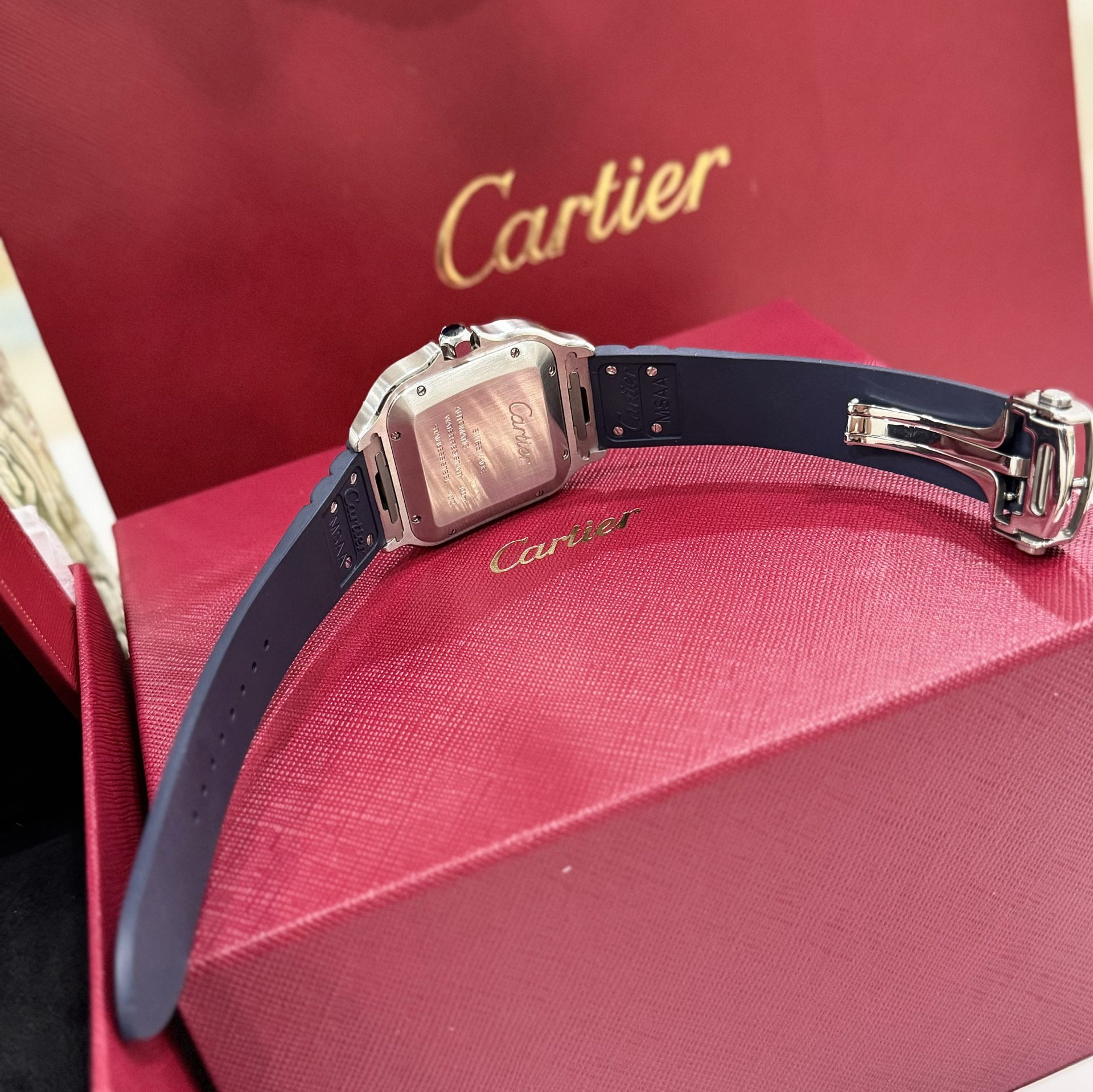 Cartier Santos Replica 1:1 Watch Rubber Blue Strap BV Factory 39.8mm