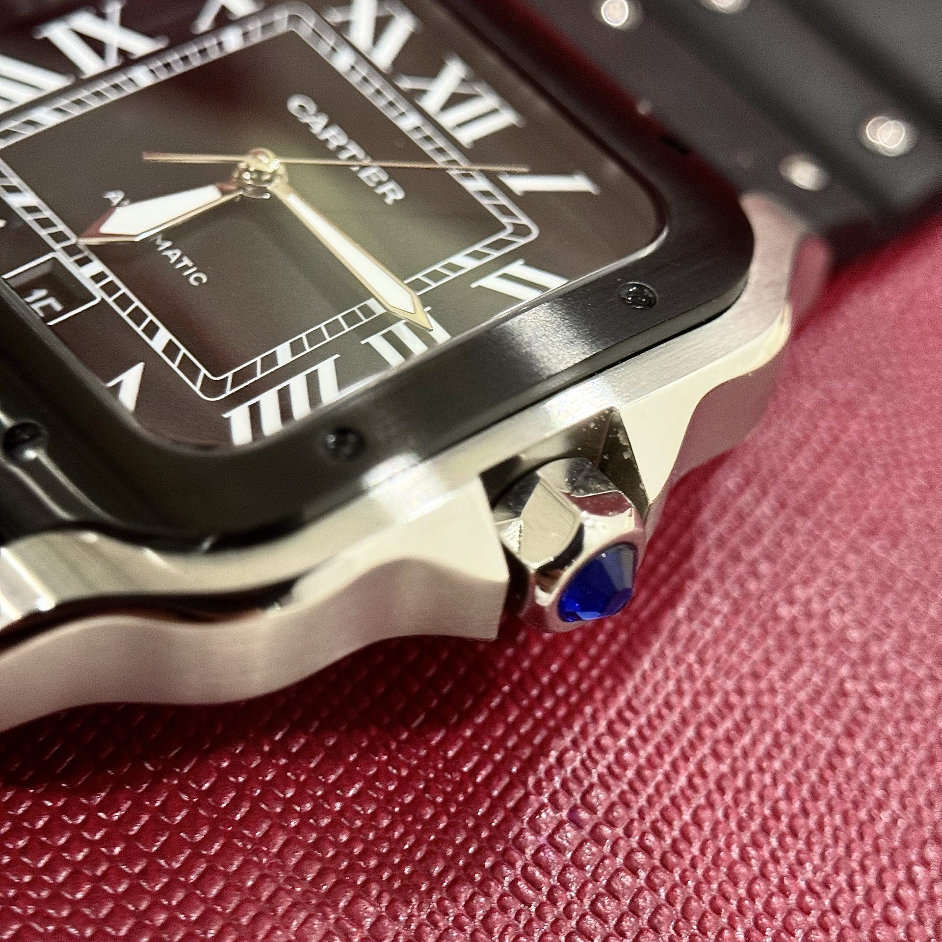 Cartier Replica Watches Santos Black Dial Roman Numeral Pile BV Factory 39.8mm