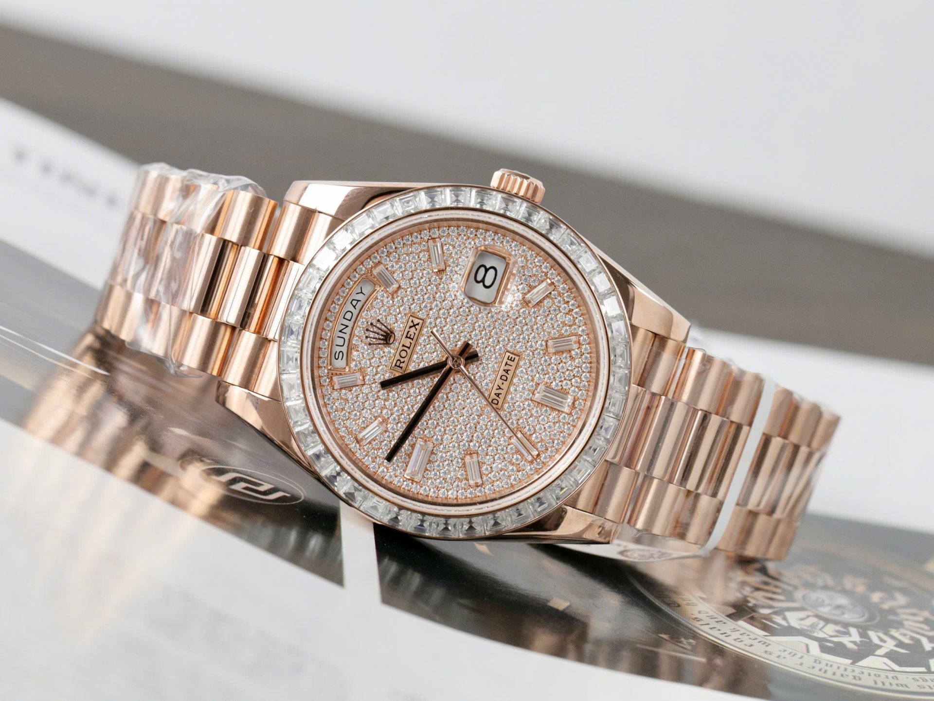 Rolex Day-Date Gold Wrapped + Moissanite Baguette Diamonds Replica Watch GMF 40mm