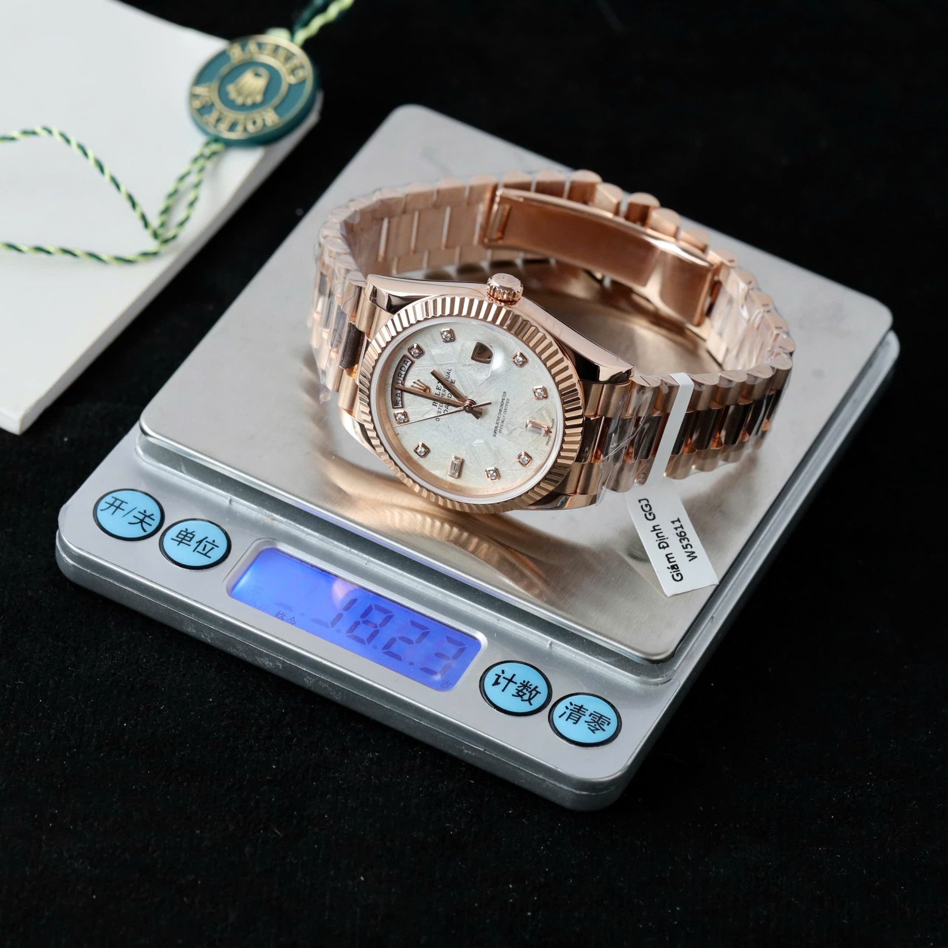 Rolex Day-Date Custom Rose Gold Wrapped + Dial Moissanite Diamonds 40mm