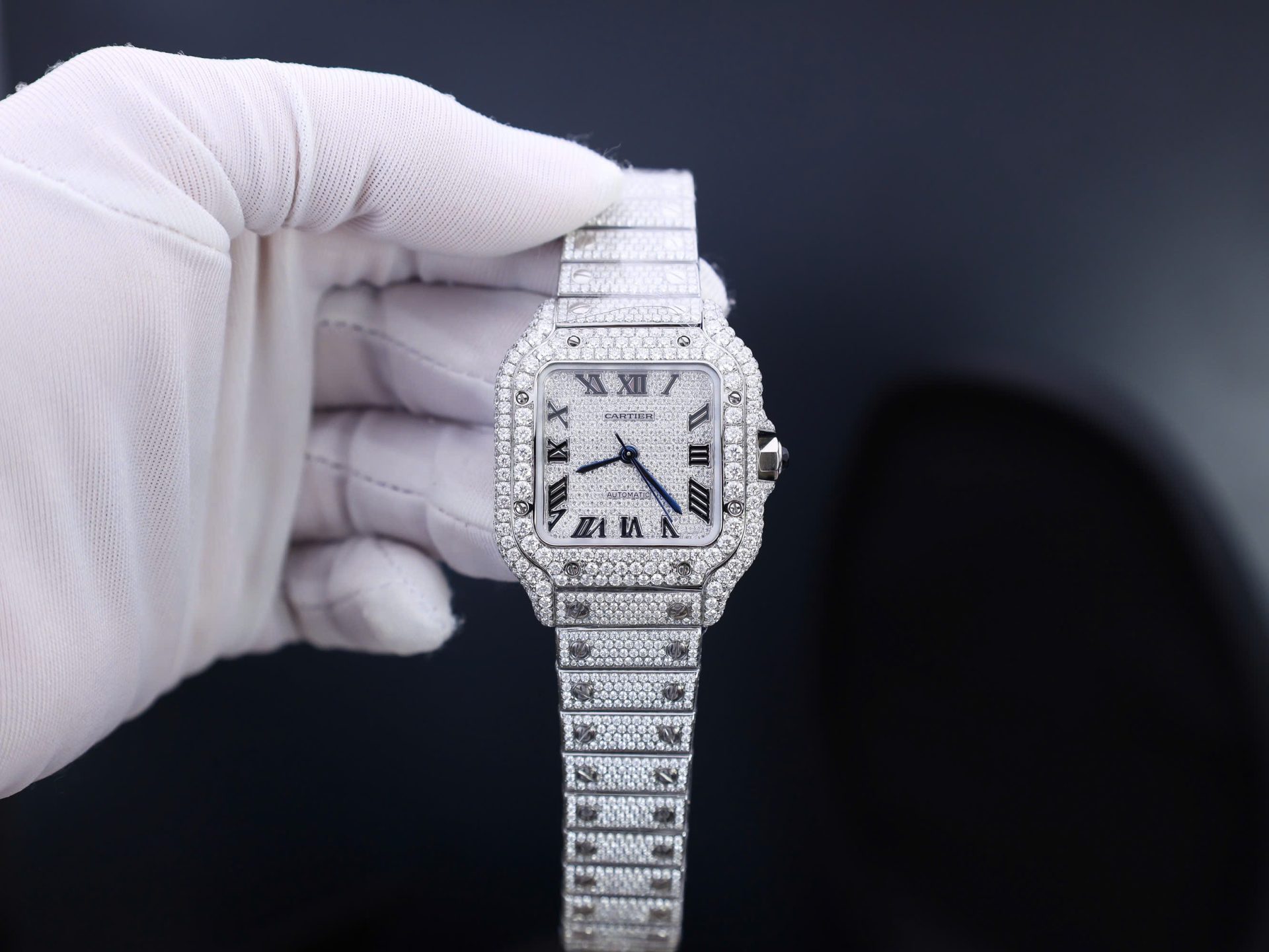 Cartier Santos Custom With Full Diamond Moissanite Hong Kong 35mm