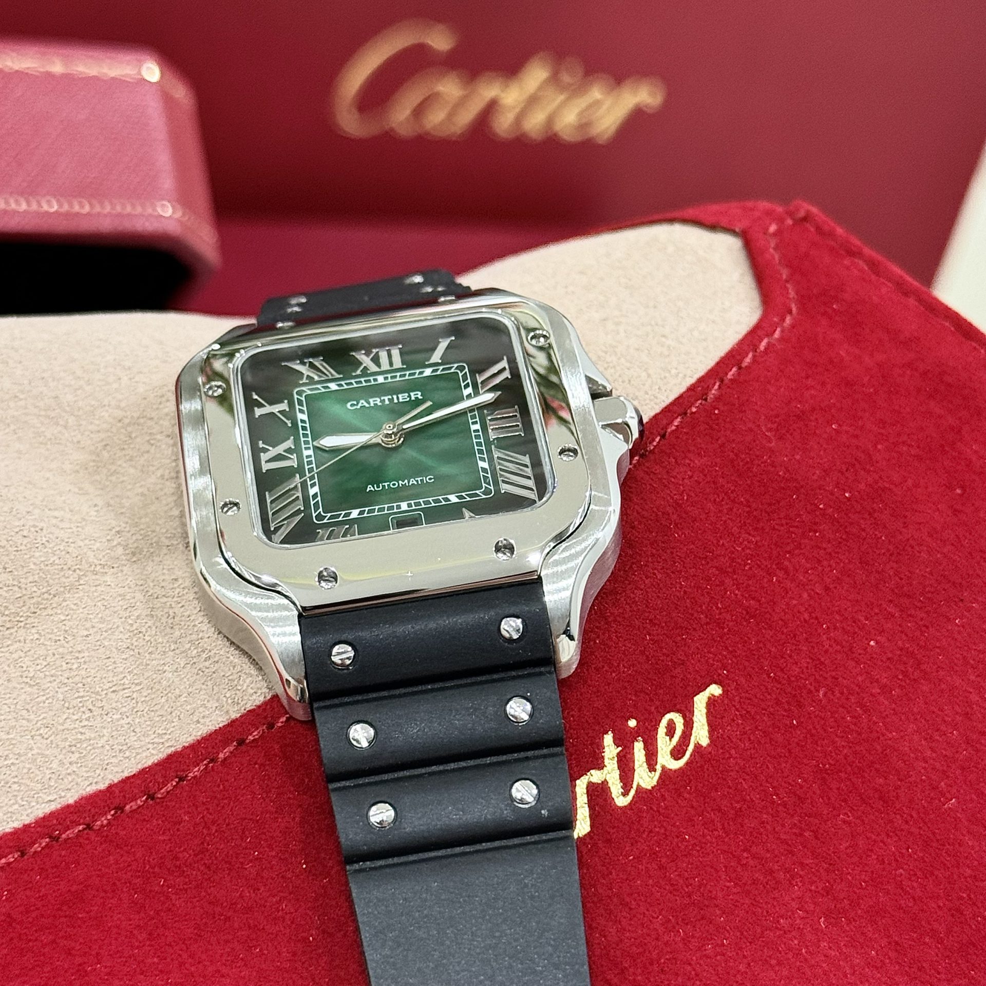 Cartier Replica Watches Santos WSSA0061 Green Dial Rubber Strap BV Factory 39.8mm