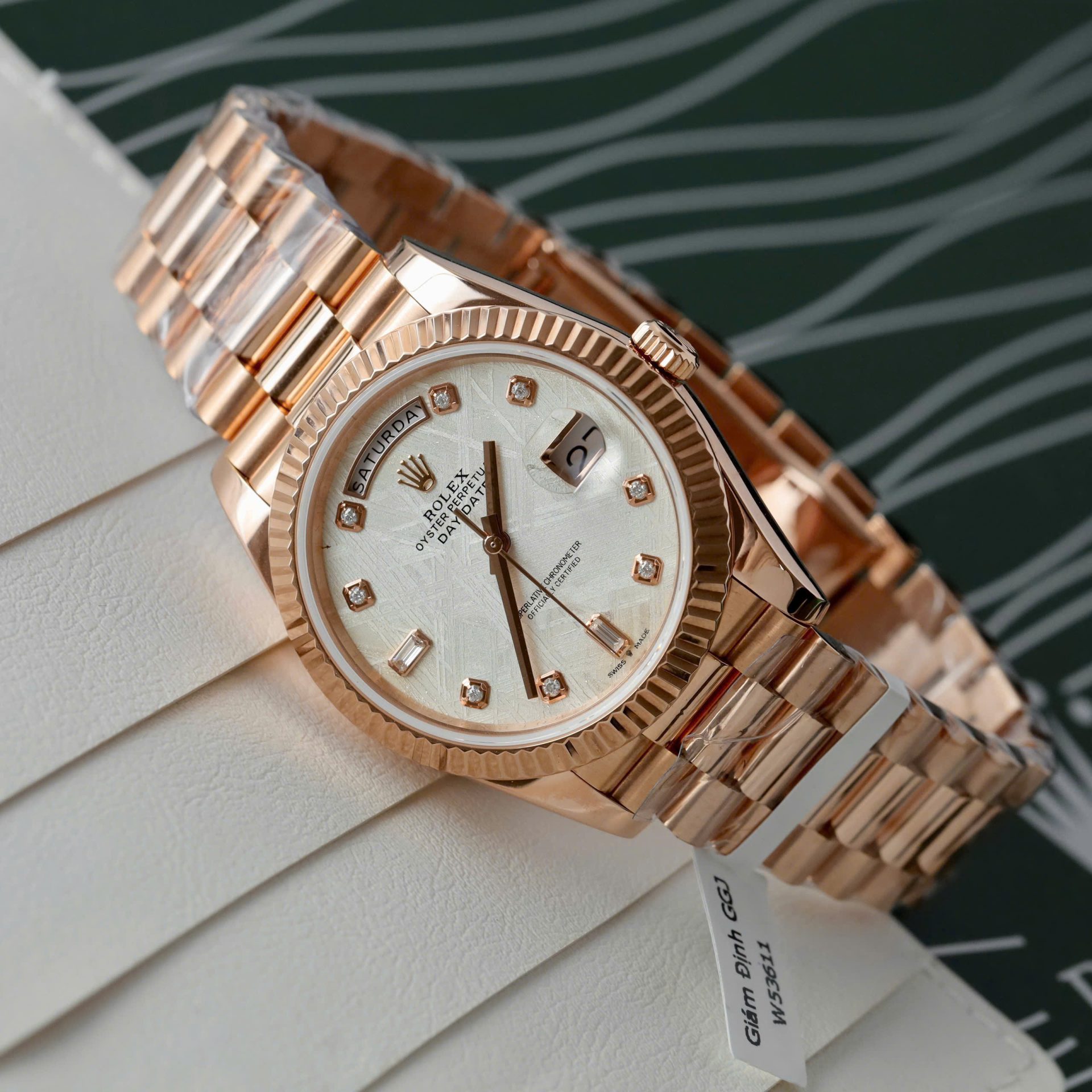 Rolex Day-Date Custom Rose Gold Wrapped + Dial Moissanite Diamonds 40mm