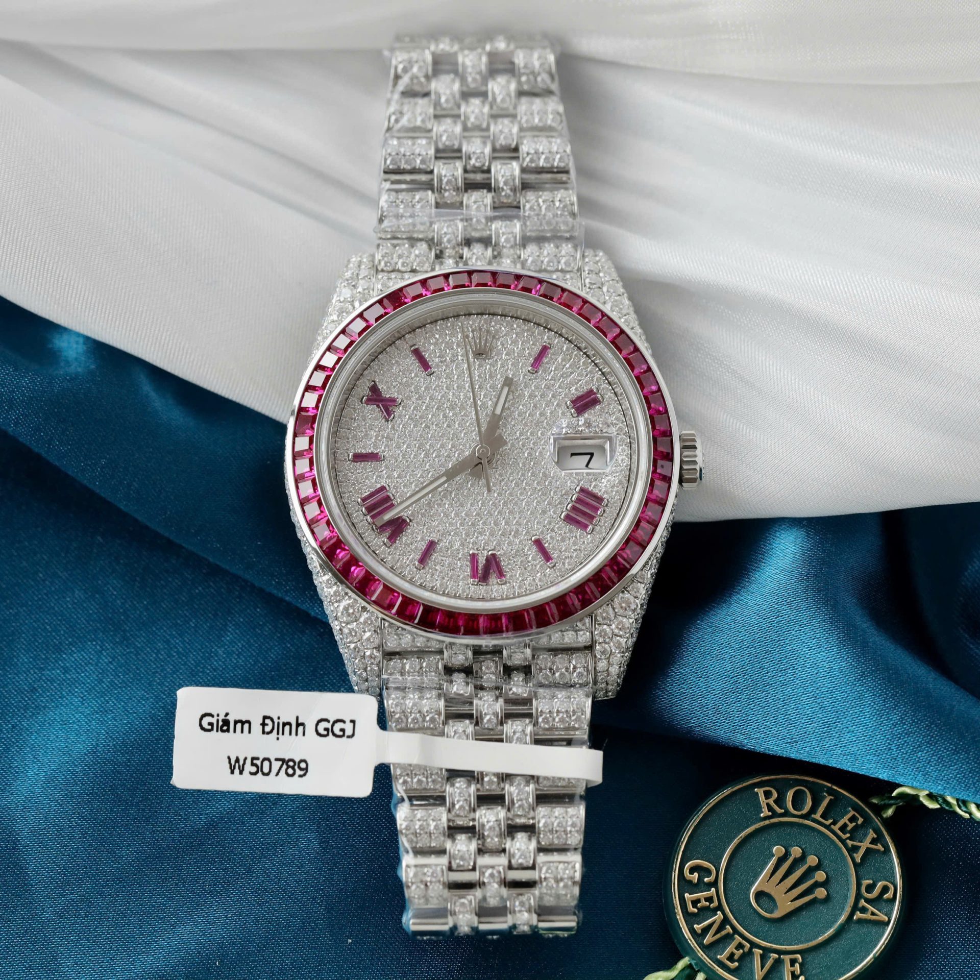 Rolex DateJust Copies Watches Ruby + Diamond Moissanite Custom 41mm