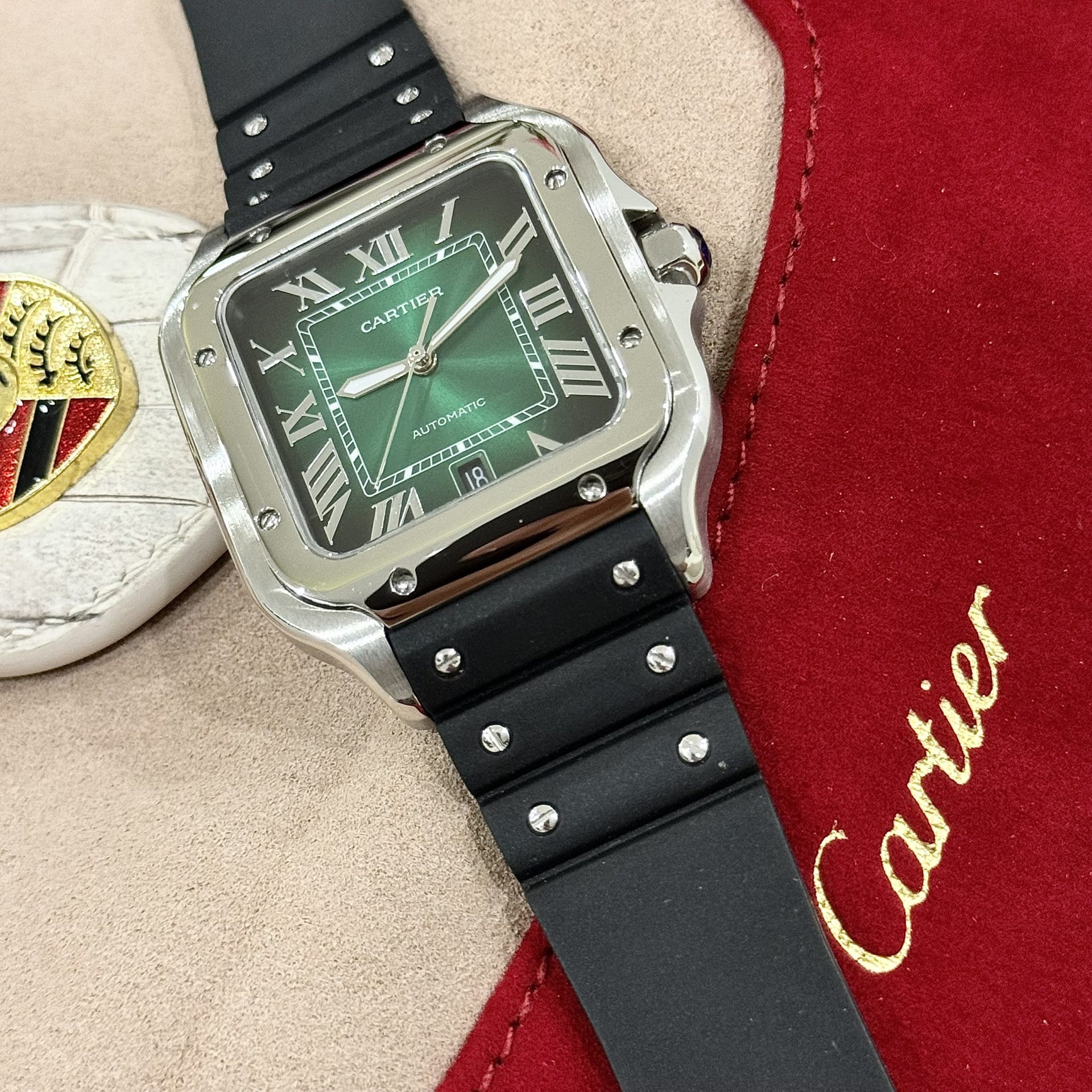 Cartier Replica Watches Santos WSSA0061 Green Dial Rubber Strap BV Factory 39.8mm
