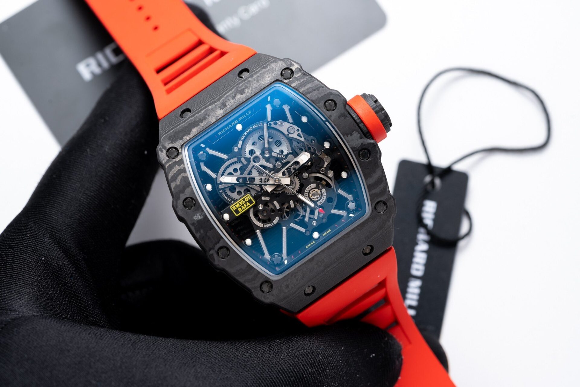 Richard Mille RM35-01 Replica 1:1 Watch Red Rubber Strap 45mm