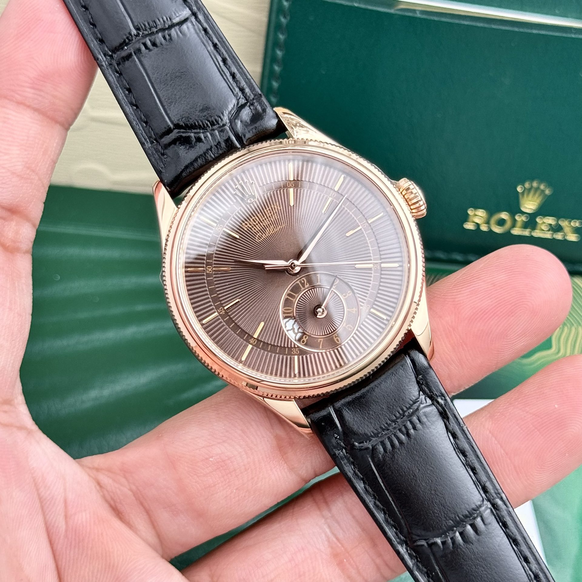 Rolex Replica Watch Cellini 50525 Chocolate Dial Leather Strap 39mm