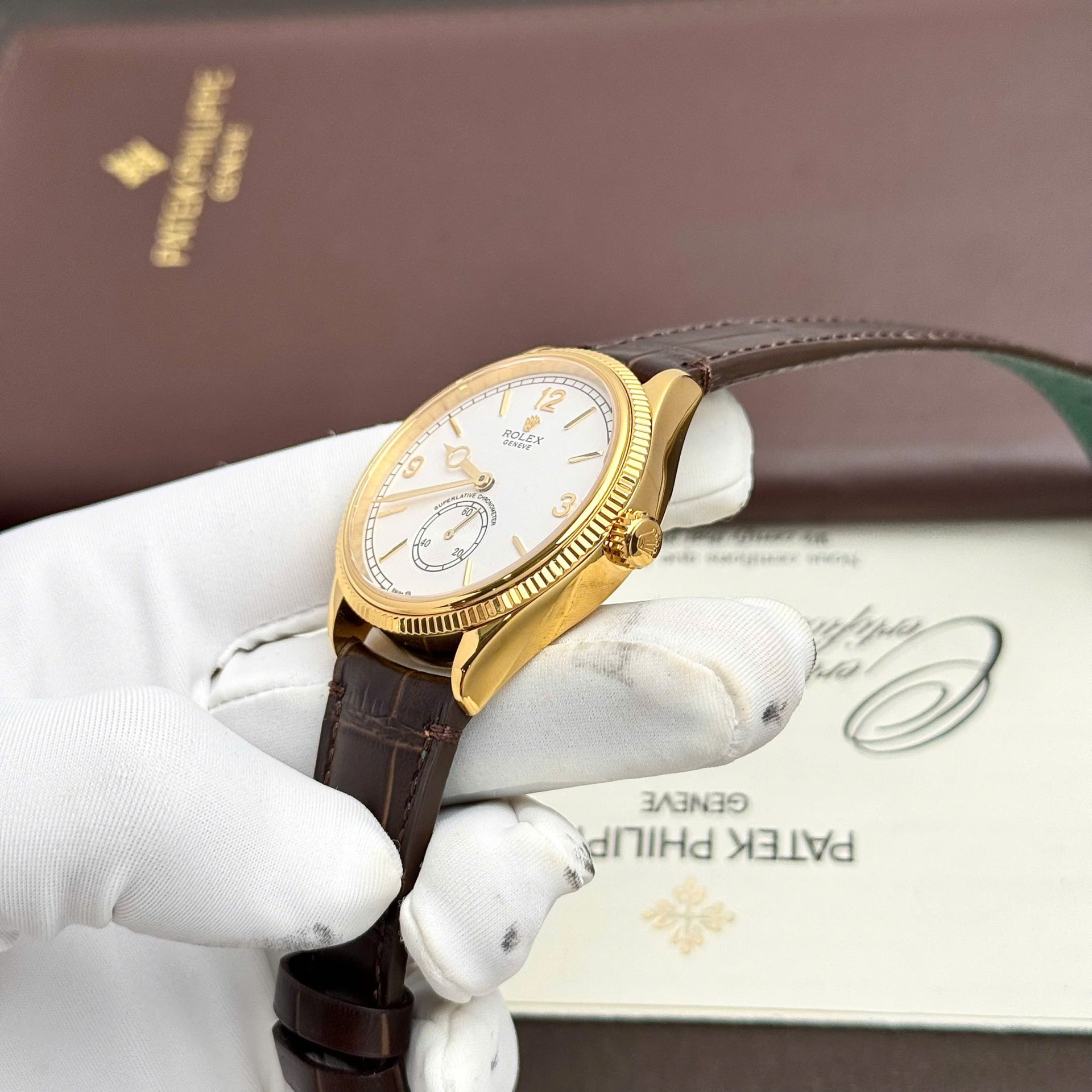 Rolex Perpetual 1908 Yellow Clone 11 Watch White Dial 39mm