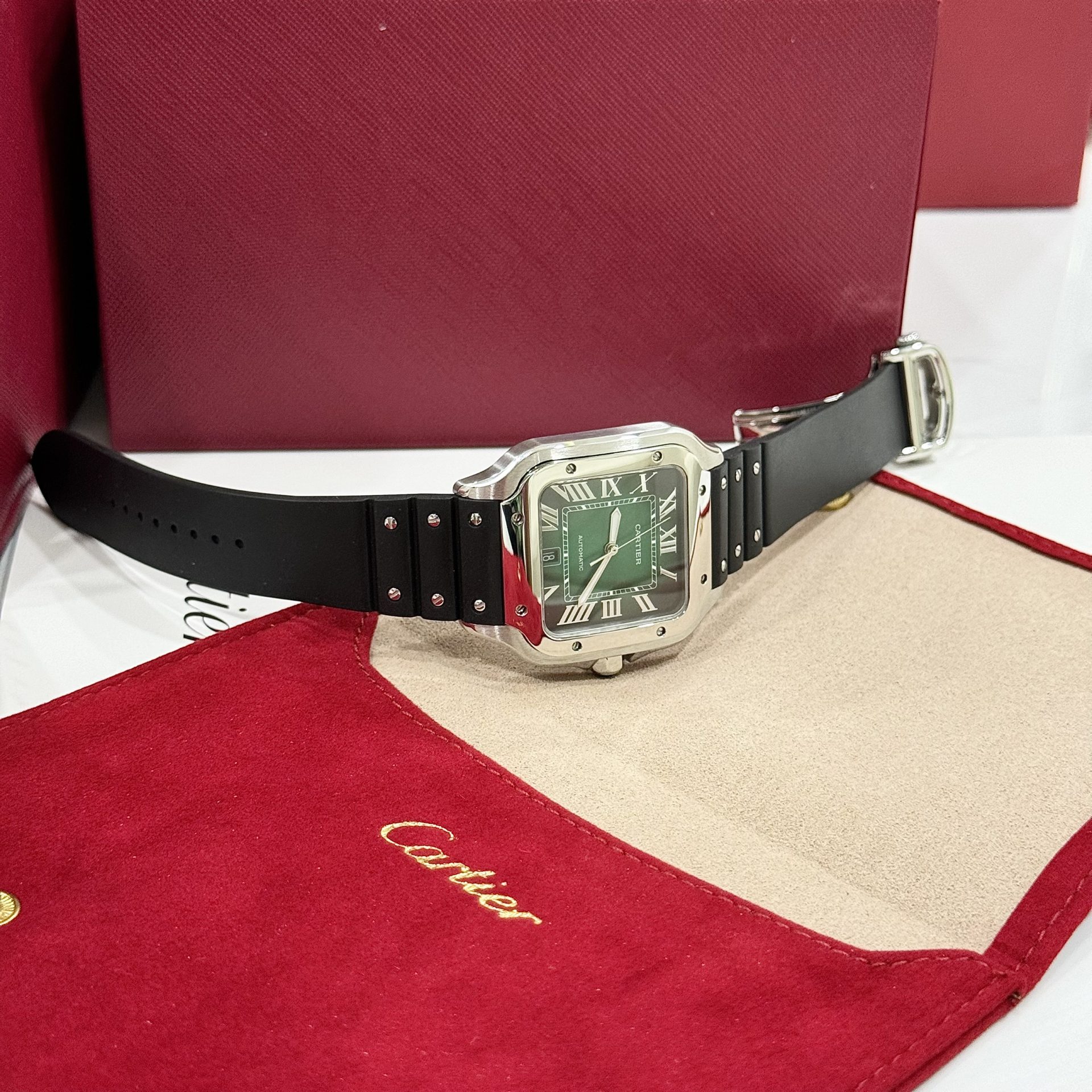 Cartier Replica Watches Santos WSSA0061 Green Dial Rubber Strap BV Factory 39.8mm