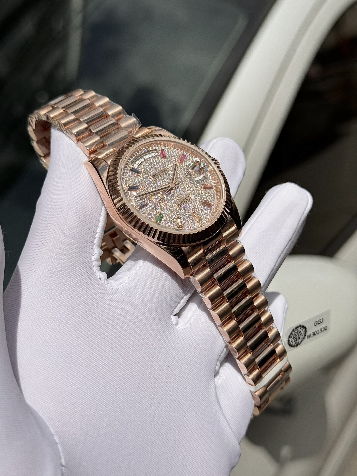 Rolex Day-Date Gold Wrapped Replica Watch With Moissanite Full DIal GM V2 40mm