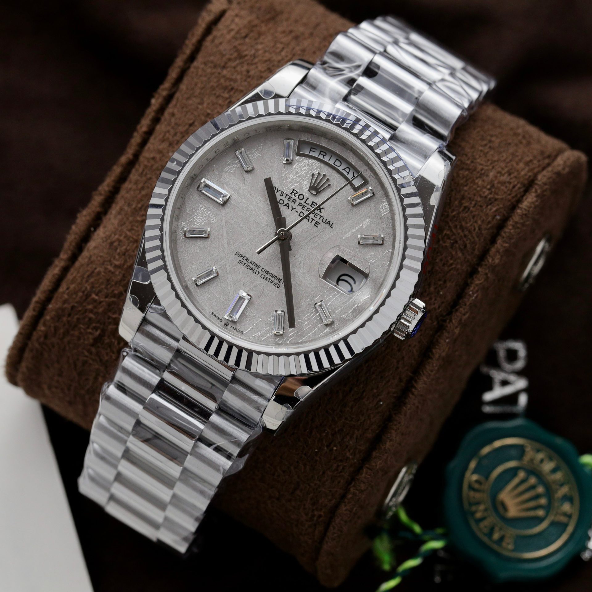 Rolex Replica Watch Day-Date Dial Meteorite Number Pile Diamond Moissanite 40mm