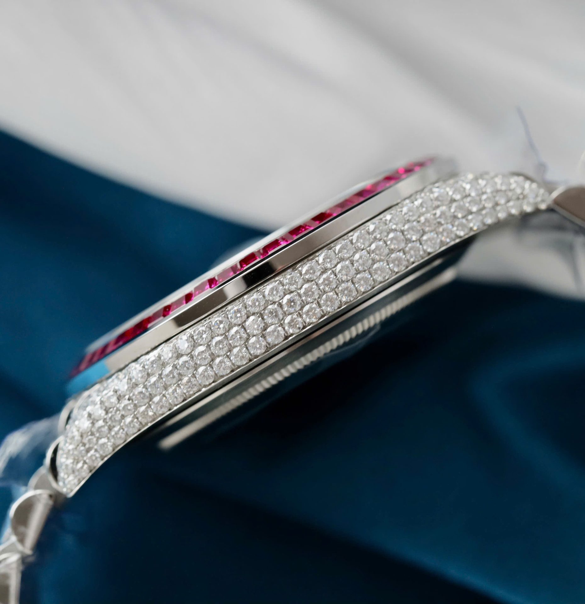 Rolex DateJust Copies Watches Ruby + Diamond Moissanite Custom 41mm