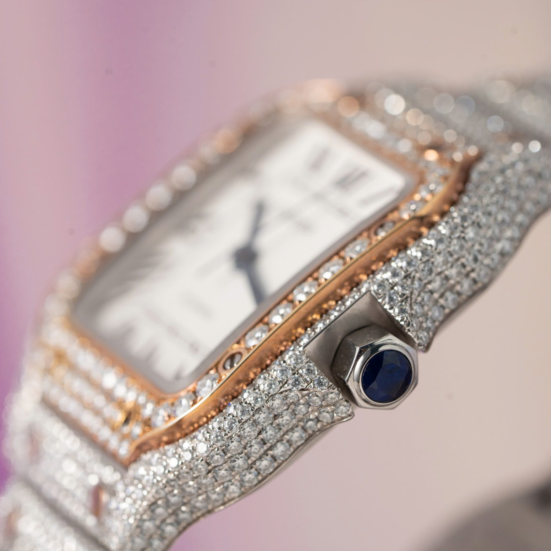 Cartier Santos Replica Watch With Full Diamond Moissanite Hong Kong 35mm
