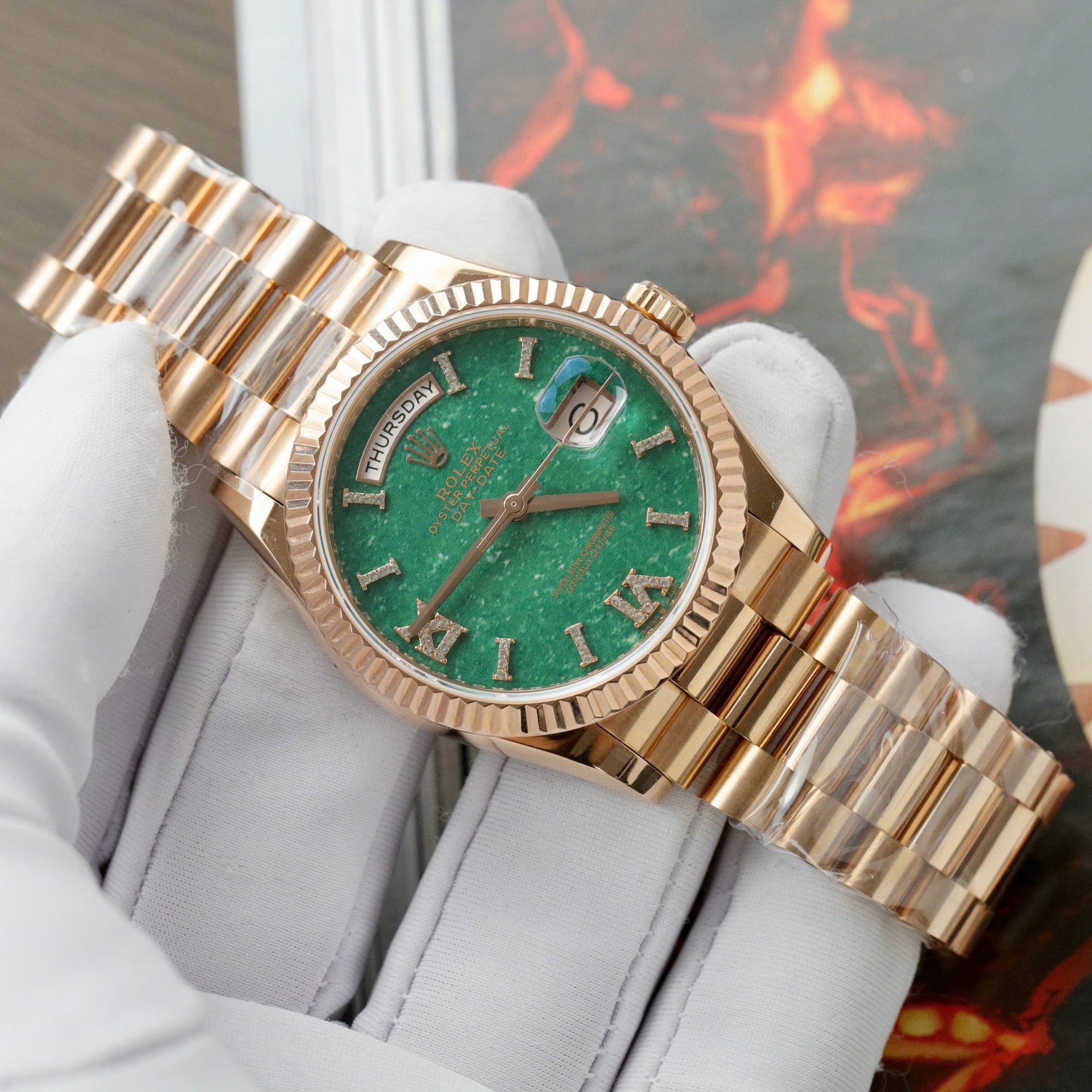 Rolex Day-Date 128235 Dial Aventurine Replica Watch Custom Gold Wrapped 36mm