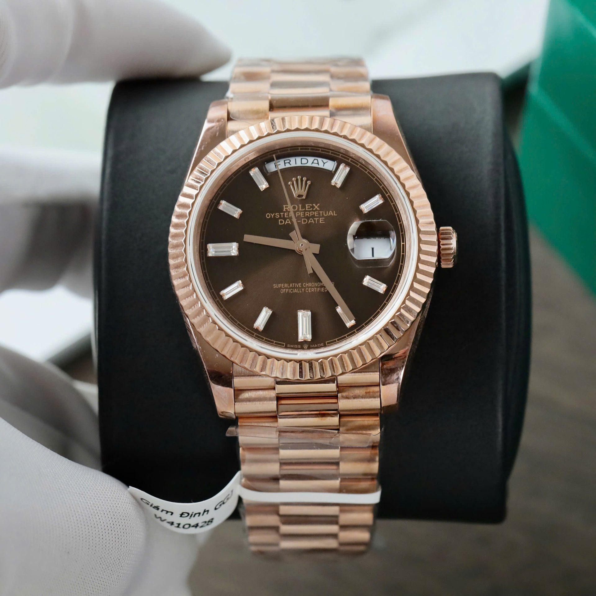Rolex Day-Date Chocolate Dial Copies Watches Gold Wrapped + Moissanite Dial Markers Custom 40mm