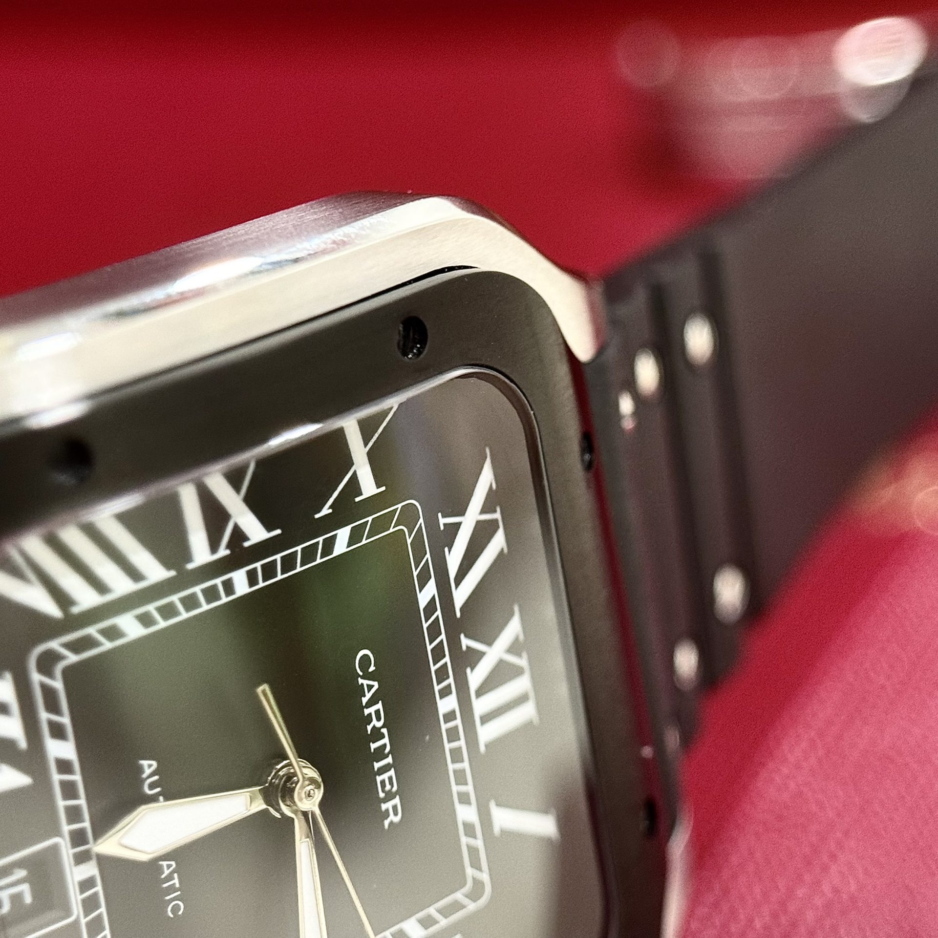 Cartier Replica Watches Santos Black Dial Roman Numeral Pile BV Factory 39.8mm