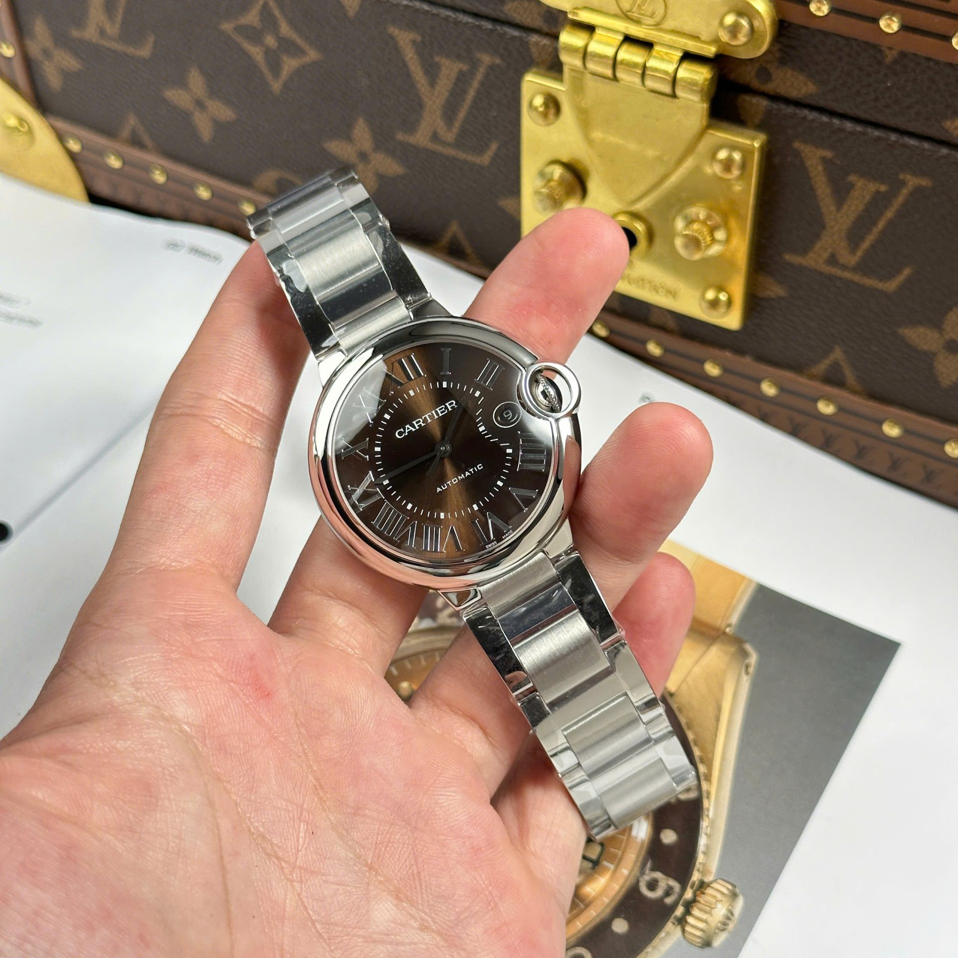 Cartier Ballon Bleu Best Copies Watch Brown Dial Metal Wire AF Factory 40mm