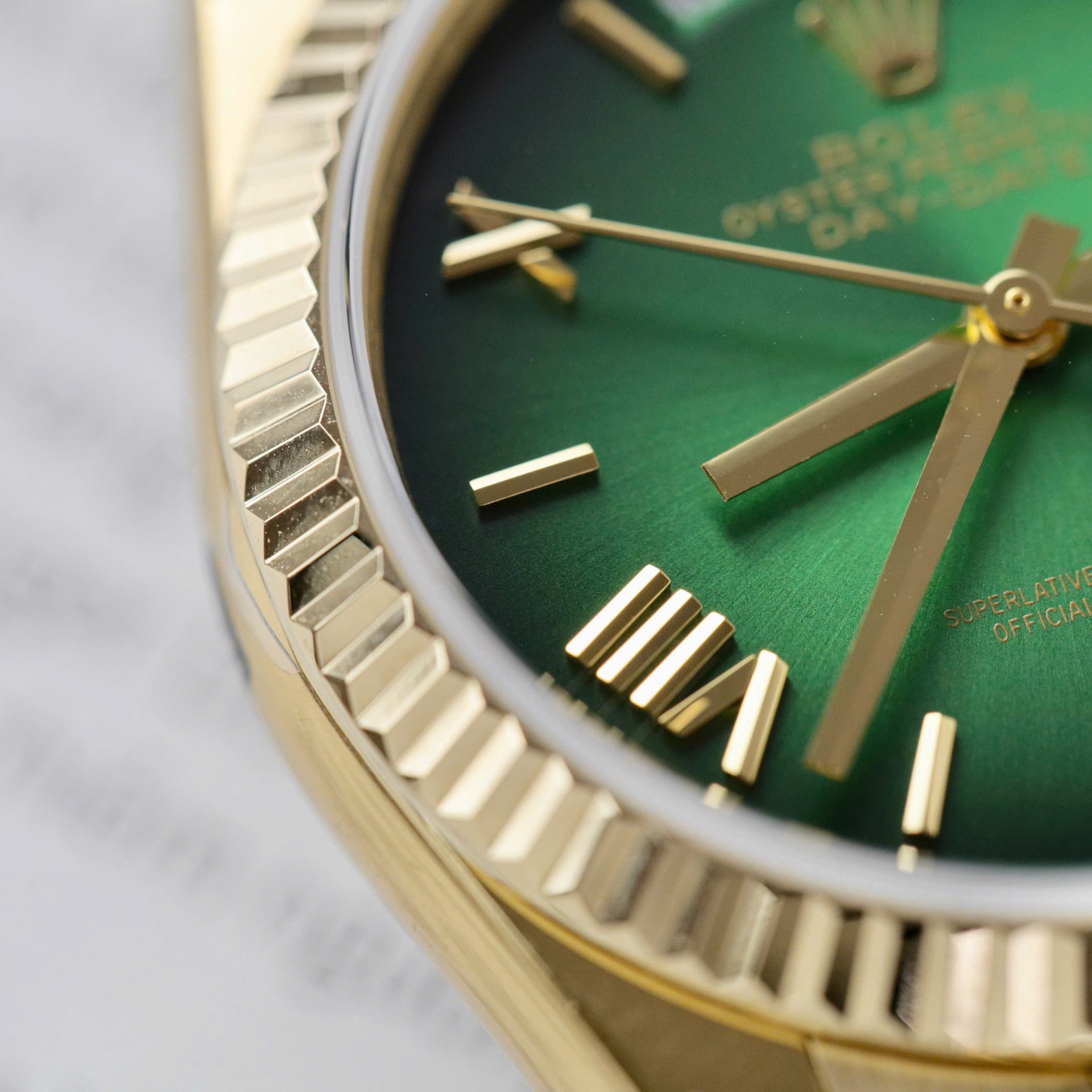 Rolex Day-Date 128238 Replica Watch Green Ombre Dial Weight 158gram QF 36mm