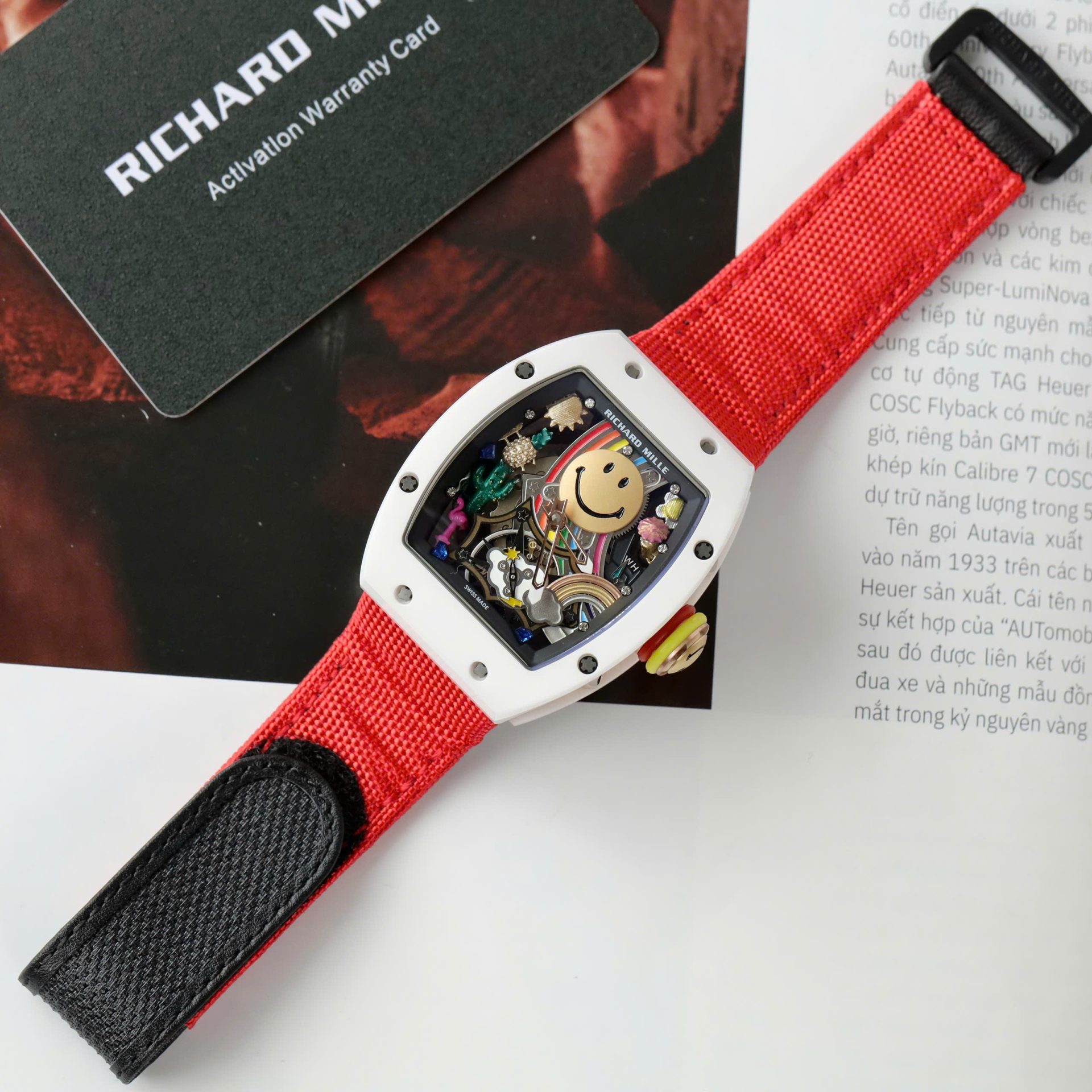 Richard Mille Clone Watches RM88 Smiley White Ceramic Fabic Nato Strap 42mm