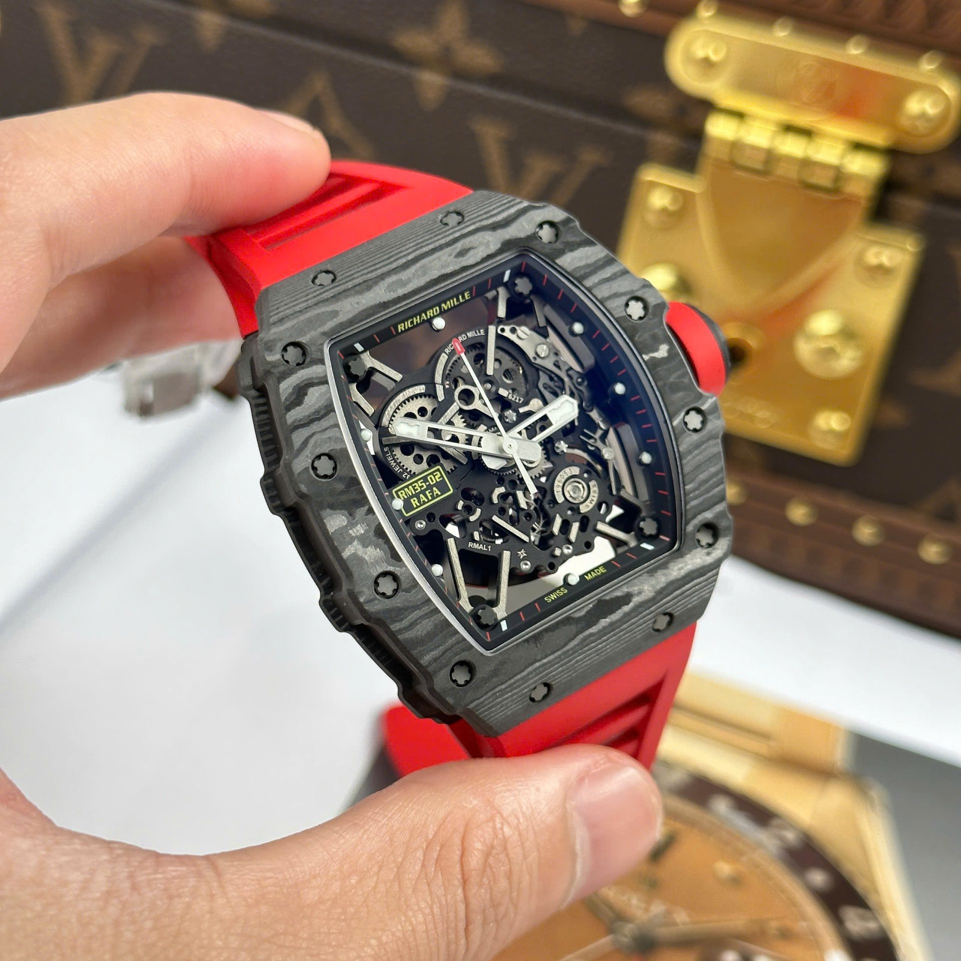 Richard Mille RM35-02 Rafael Nadal Carbon Replica Watches Red ZF Factory 44mm