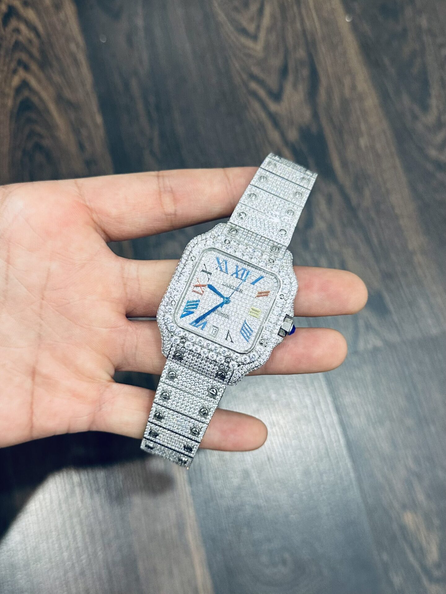 Cartier Santos Replica Watch Full CZ Metal Wire 39.8mm