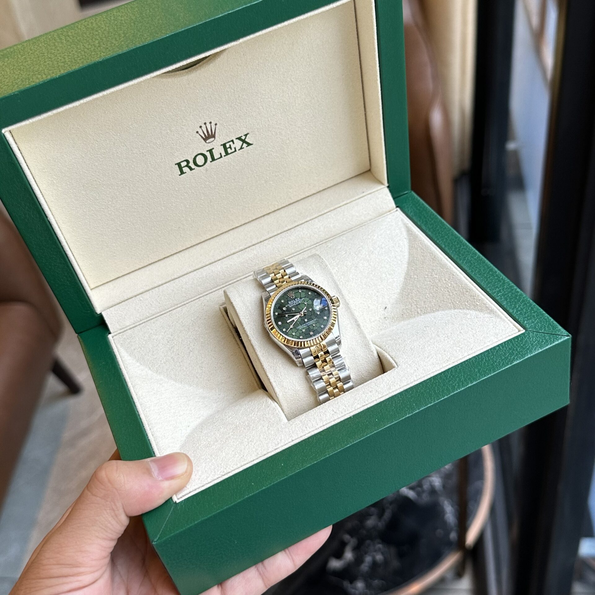 Rolex DateJust Replica Watch Demi Gold Green Leaf Dial 31mm