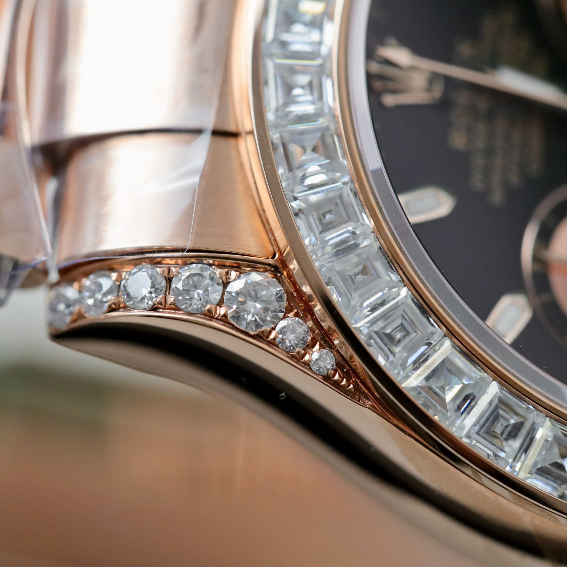 Rolex Daytona Dial Black Copies Watches Gold Wrapped + Diamonds Moissanite Baguette 40mm