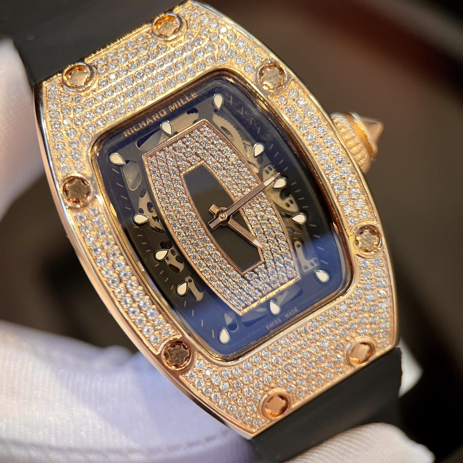 Richard Mille RM007 Gold Wrapped Replica Watch With Moissanite Diamonds 36mm