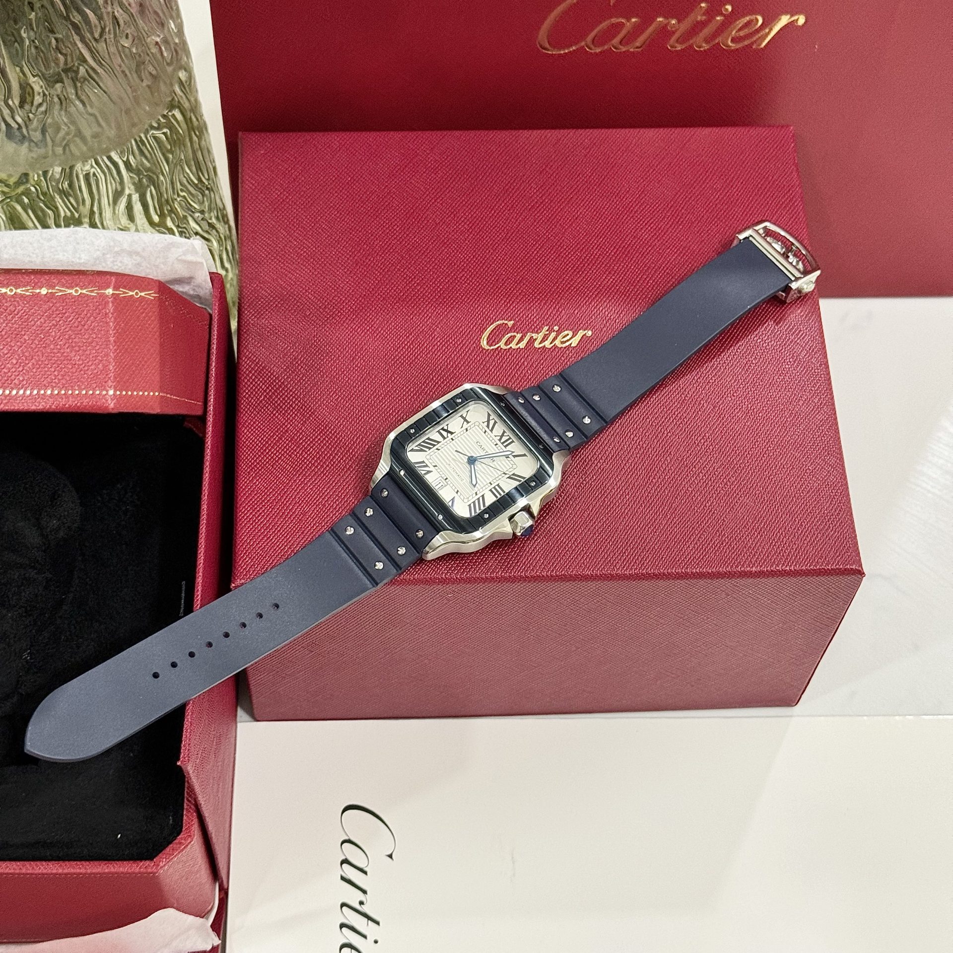 Cartier Replica Watch Santos White Dial Rubber Strap BV Factory 39.8mm