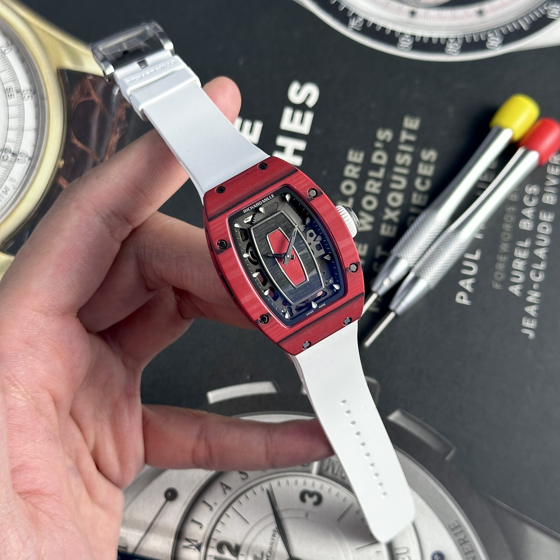 Richard Mille Best Replica Watch RM07-01 Red Carbon Rubber Strap 32x46mm